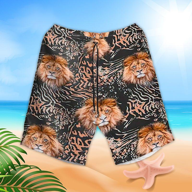 Lion Aloha Hawaiian Shirts For Summer, Lion Head Pattern Leopard Hawaiian Set For Men Women, Funny Gift For Lion Lovers, Friend, Family, Team - Image 3