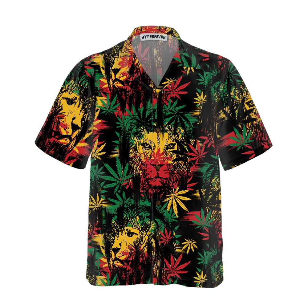 Lion Hawaiian Shirt, Lion Head With Cannabis Marijuana Leaves Aloha Shirt For Men - Perfect Gift For Lion Lover, Husband, Boyfriend, Friend, Family - Image 2
