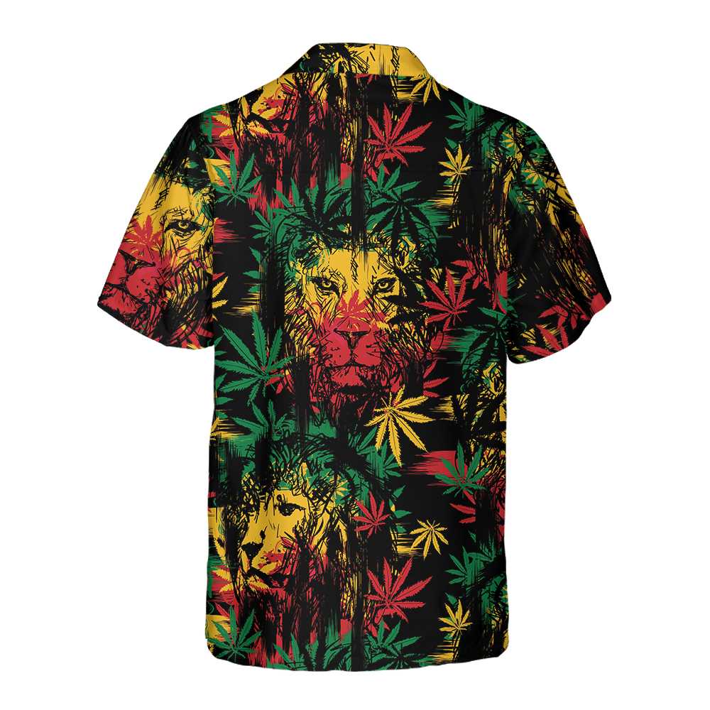 Lion Hawaiian Shirt, Lion Head With Cannabis Marijuana Leaves Aloha Shirt For Men - Perfect Gift For Lion Lover, Husband, Boyfriend, Friend, Family - Image 3