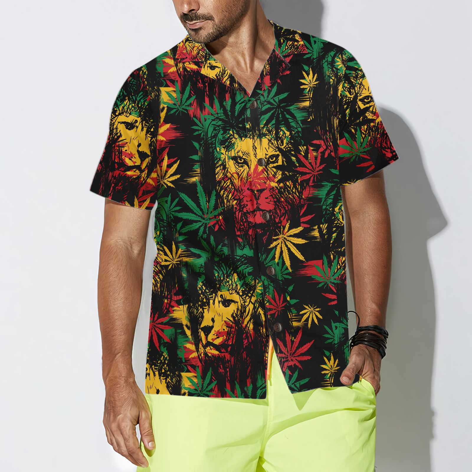 Lion Hawaiian Shirt, Lion Head With Cannabis Marijuana Leaves Aloha Shirt For Men - Perfect Gift For Lion Lover, Husband, Boyfriend, Friend, Family - Image 4