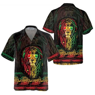 Lion Hawaiian Shirt, Rasta Lion With Cannabis Marijuana Lion Aloha Shirt For Men - Perfect Gift For Men, Husband, Boyfriend, Friend, Family