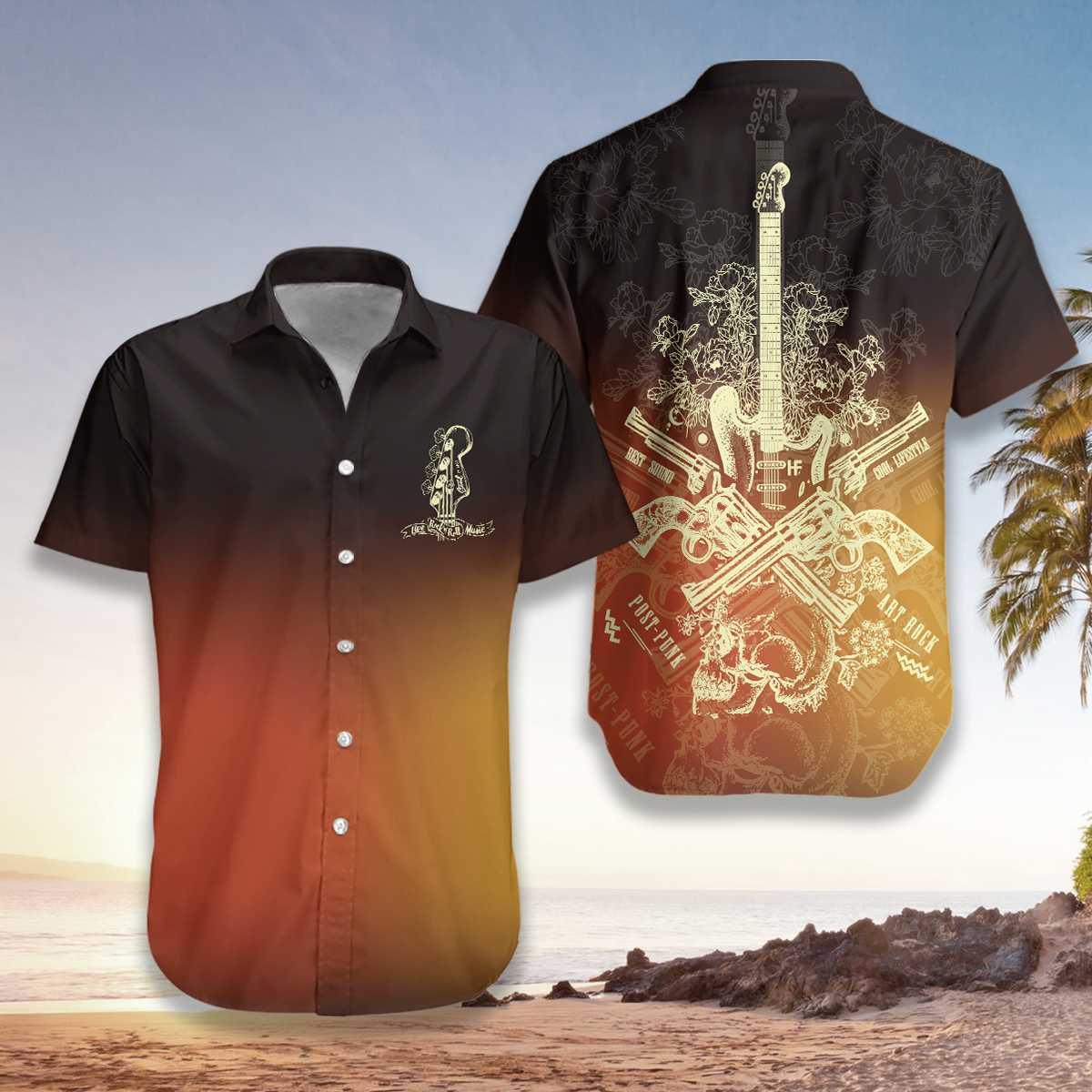 Live Rock And Roll Music Guitar Aloha Hawaiian Shirt For Summer, Colorful Hawaiian Shirt Outfit For Men Women, Friend, Team, Music Guitar Lover