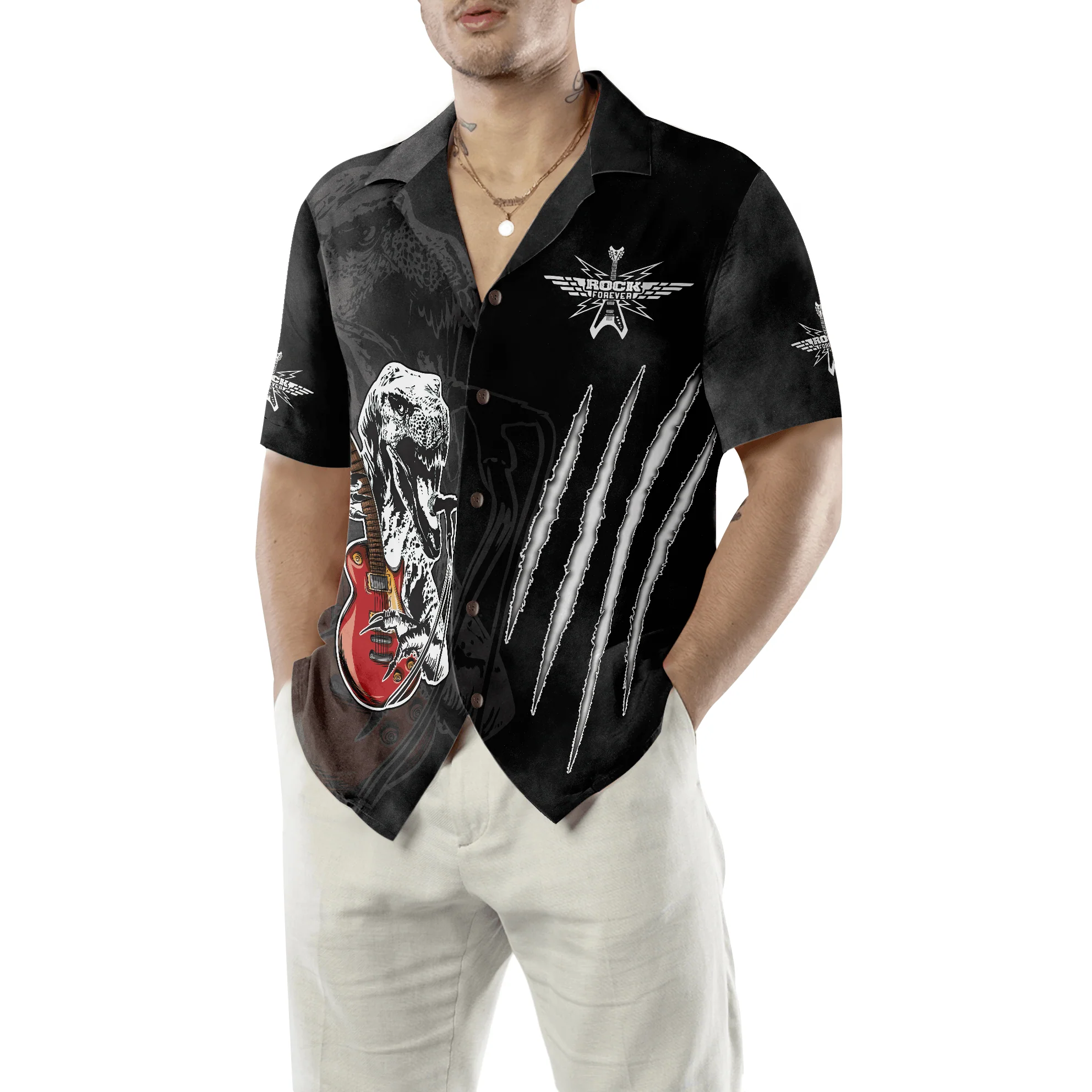 Living By My Rule Rock Guitar Aloha Hawaiian Shirt For Summer, Colorful Hawaiian Shirt Outfit For Men Women, Gift For Friend, Team, Music Guitar Lover - Image 3