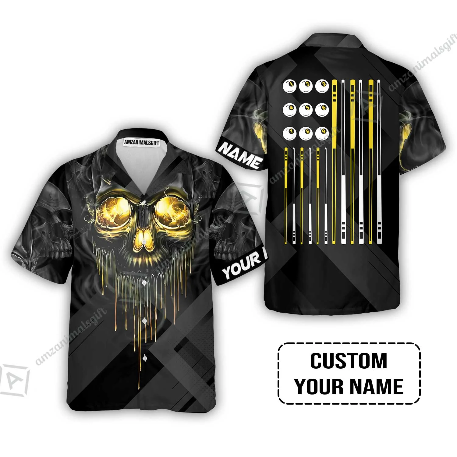 Long Sleeve Men Polo Shirt - Billiards Pool Player Skull Custom Polo Shirt, Skull Billiards Shirt For Billiards Players, Personalized Billiards Gift - Image 6