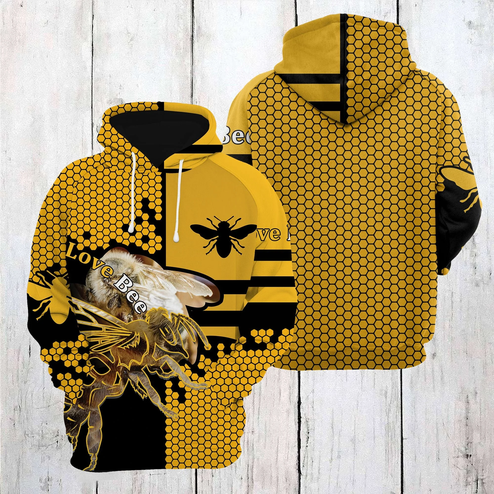 Love Bee Pattern Pullover Premium Hoodie, Perfect Outfit For Men And Women On Christmas New Year Autumn Winter