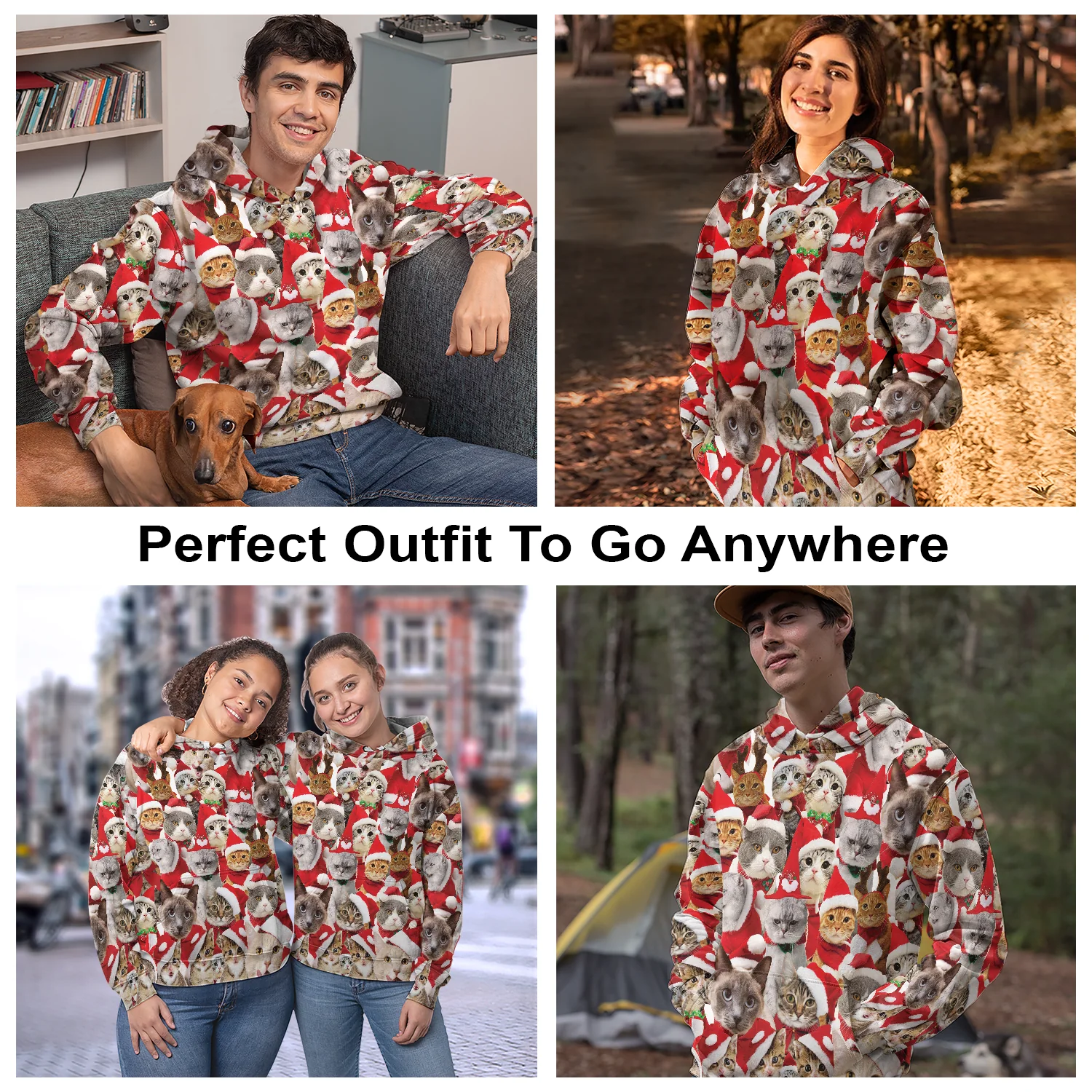 Lovely Cats & Christmas hat Pullover Premium Hoodie, Perfect Outfit For Men And Women On Christmas New Year Autumn Winter - Image 3