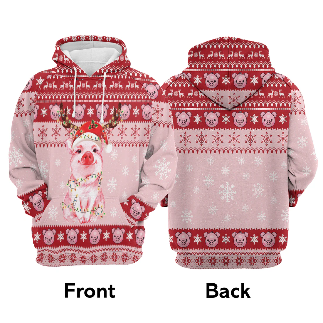 Lovely Pig Premium Christmas Hoodie, Lovely Pig Christmas Unisex Hoodie For Men & Women - Perfect Gift For Christmas, Family, Pig Lover - Image 3