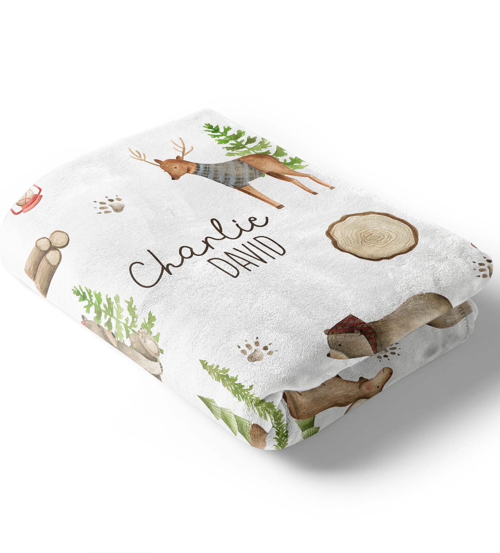Lumberjack And Woodland Baby Kids Blanket With Customized Name For Baby Nursery, Son, Daughter, Granddaughter, Grandson - Image 2