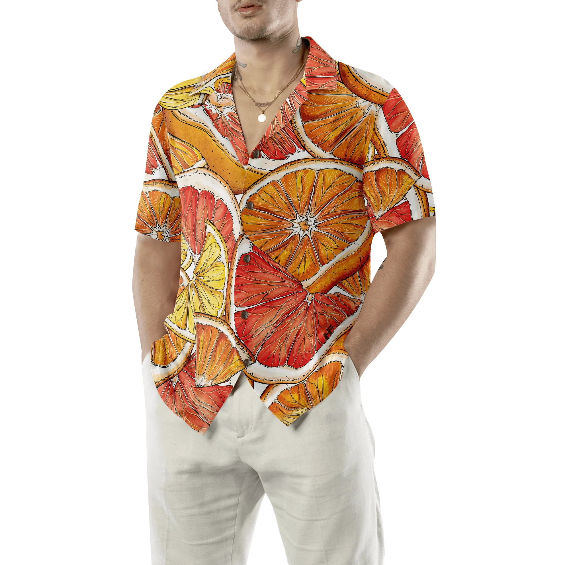 Luxury Summer Lemon & Orange Hawaiian Shirt, Colorful Summer Aloha Shirt For Men Women, Perfect Gift For Friend, Team, Family - Image 3