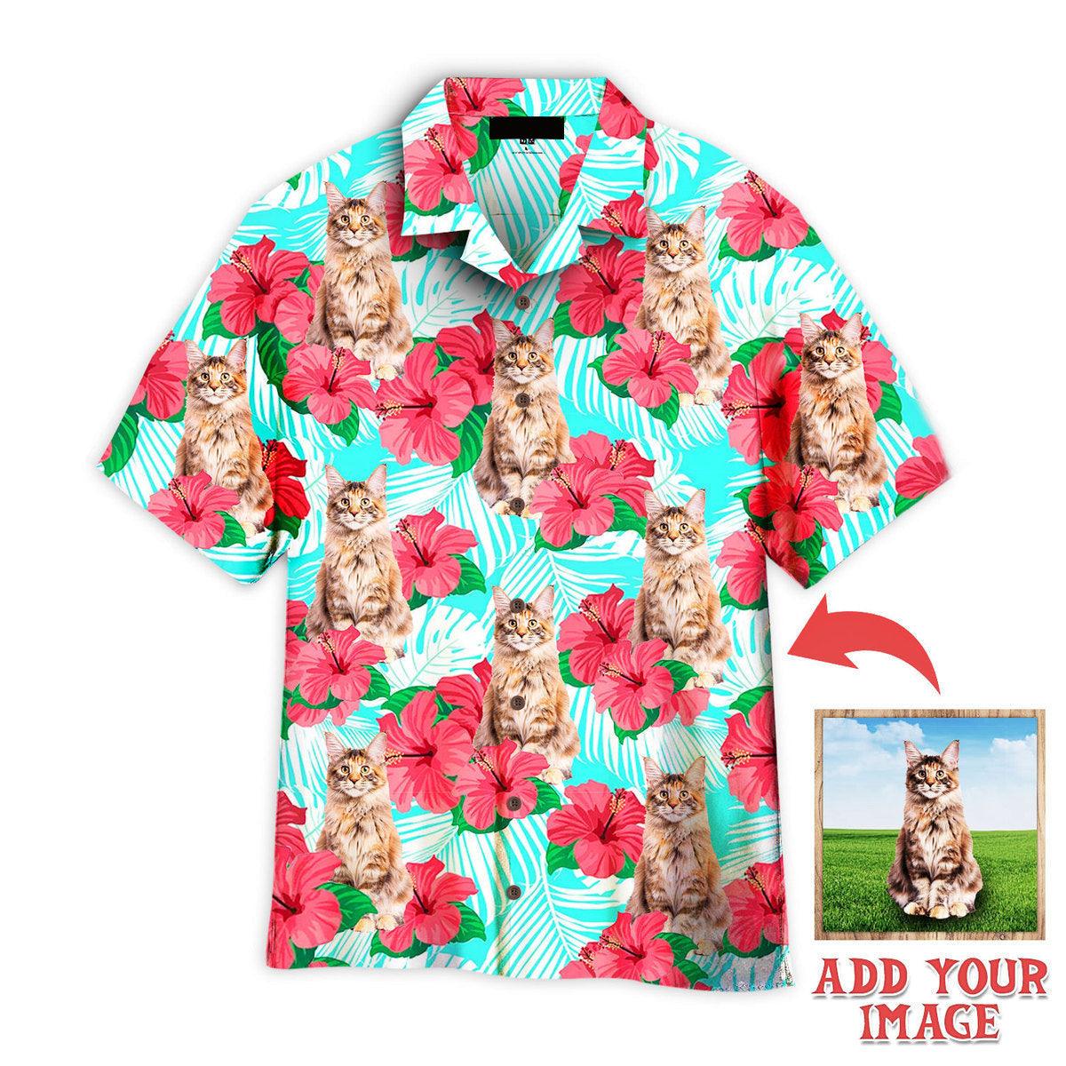 Maine Coon Hawaiian Shirt Custom Photo, Hibicus Floral Maine Coon Cat Floral Personalized Hawaiian Shirt - Perfect Gift For Cat Lovers, Family, Friends - Image 2
