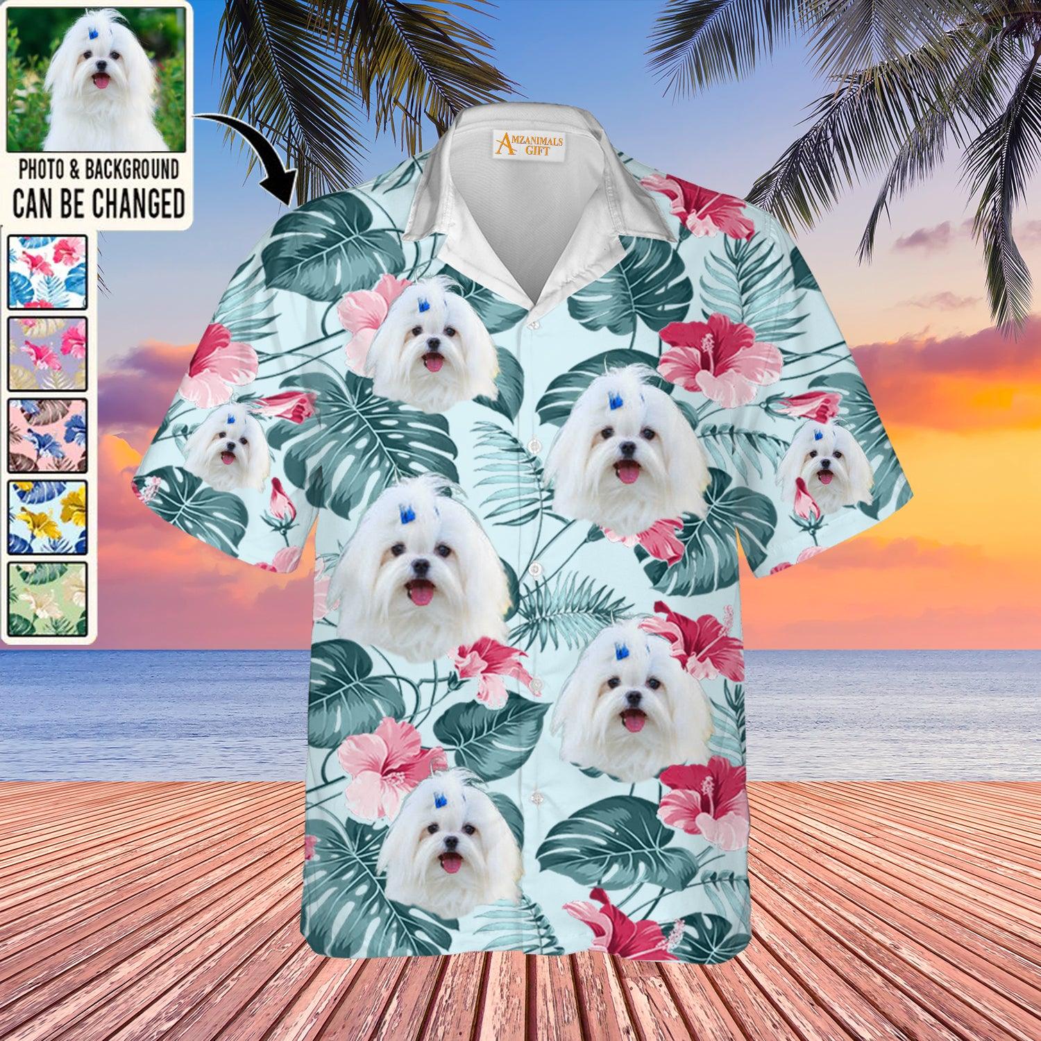 Maltese Face Custom Aloha Hawaii Shirt - Dog Custom Photo With Tropical Pattern Personalized Hawaiian Shirt - Perfect Gift For Dog Lovers, Friend, Family