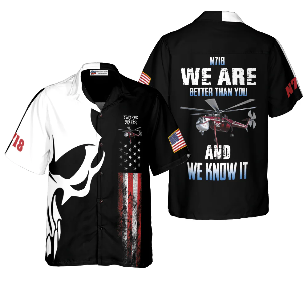 Mechanic Aloha Hawaiian Shirt For Summer, Skull Punisher, The Real Mechanic Shows Up S-64 Skycrane Version Hawaiian Shirts For Men Women