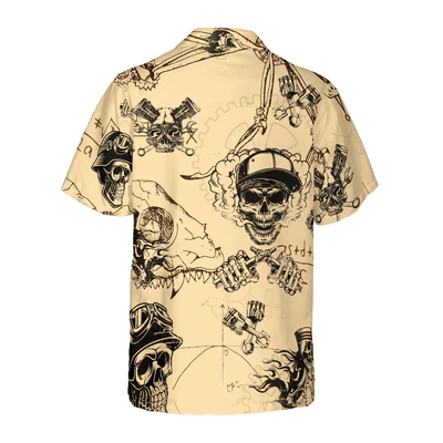 Mechanic Hawaiian Shirt, Skull On Retro Mechanism Background Aloha Shirt For Men - Perfect Gift For Mechanic, Husband, Boyfriend, Friend, Family - Image 2