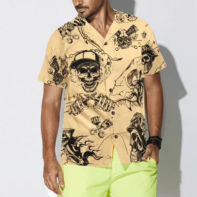 Mechanic Hawaiian Shirt, Skull On Retro Mechanism Background Aloha Shirt For Men - Perfect Gift For Mechanic, Husband, Boyfriend, Friend, Family - Image 4