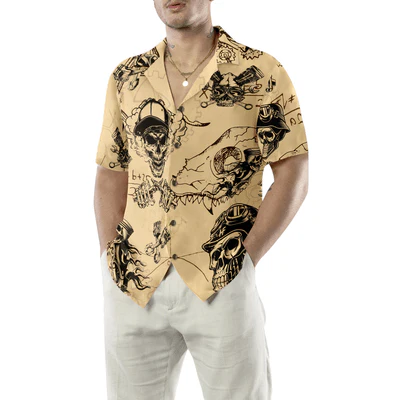Mechanic Hawaiian Shirt, Skull On Retro Mechanism Background Aloha Shirt For Men - Perfect Gift For Mechanic, Husband, Boyfriend, Friend, Family - Image 5