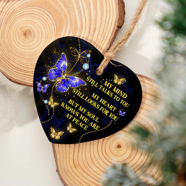 Memorial Ceramic Christmas Ornament - My Mind Still Talks To You Heart Ceramic Ornament, Gift For Christmas, Holiday Decor - Image 3