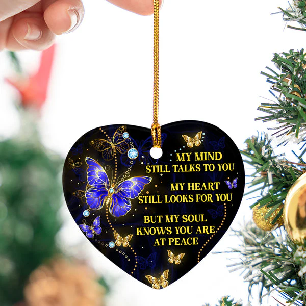 Memorial Ceramic Christmas Ornament - My Mind Still Talks To You Heart Ceramic Ornament, Gift For Christmas, Holiday Decor - Image 4