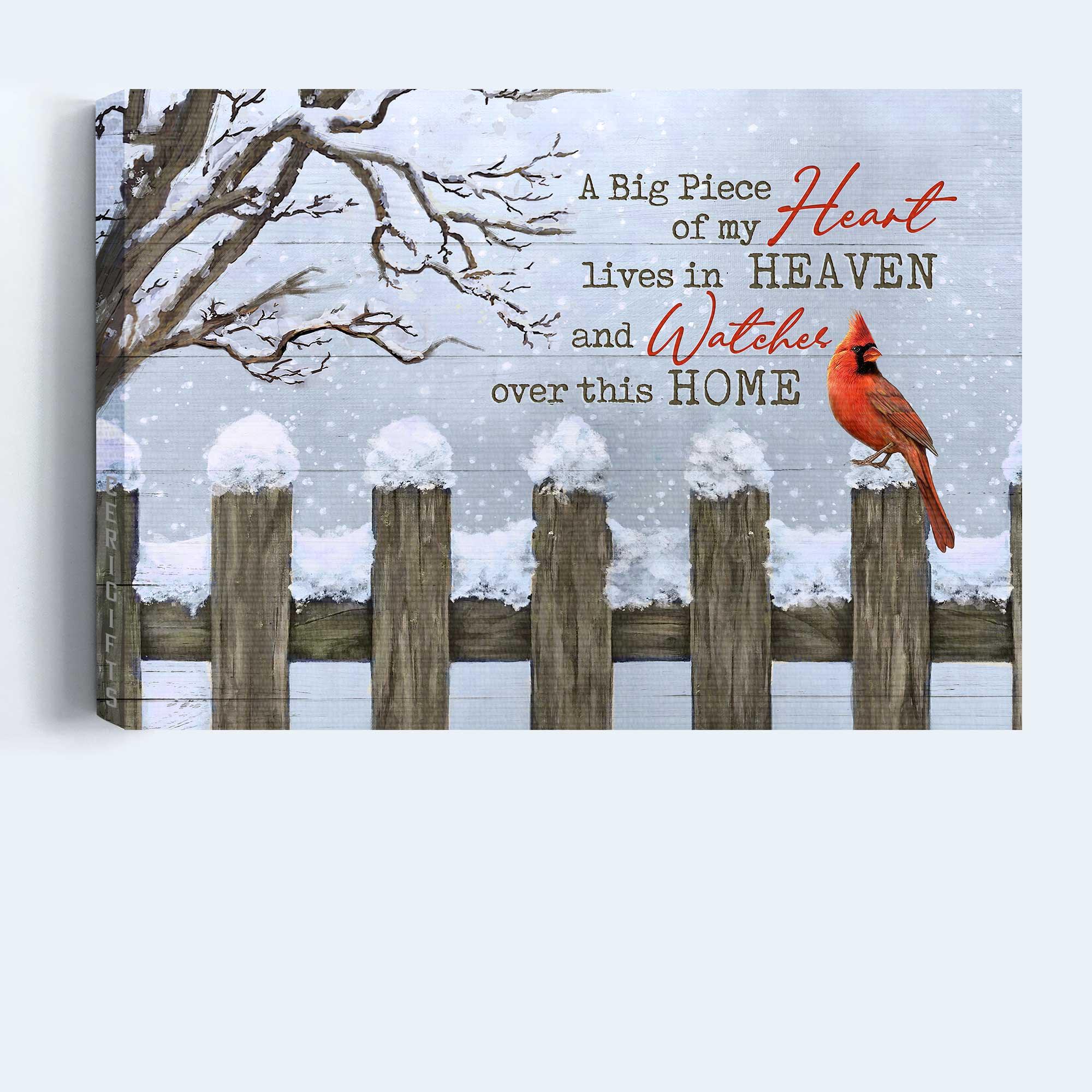Memorial Landscape Canvas- Snow fence, Red cardinal- Gift for members family- A big piece of my heart lives in heaven - Heaven Landscape Canvas Prints, Wall Art - Image 4