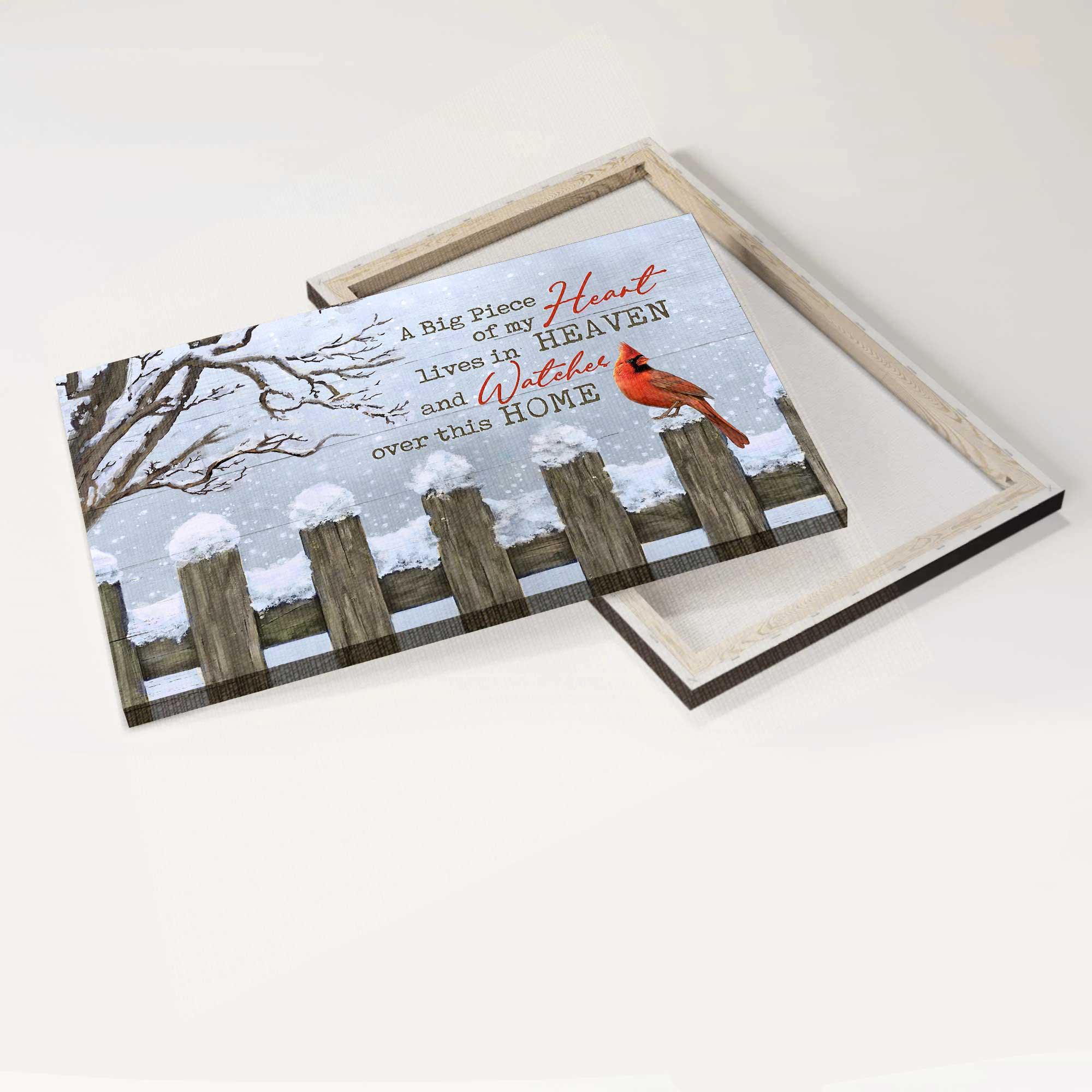 Memorial Landscape Canvas- Snow fence, Red cardinal- Gift for members family- A big piece of my heart lives in heaven - Heaven Landscape Canvas Prints, Wall Art - Image 5