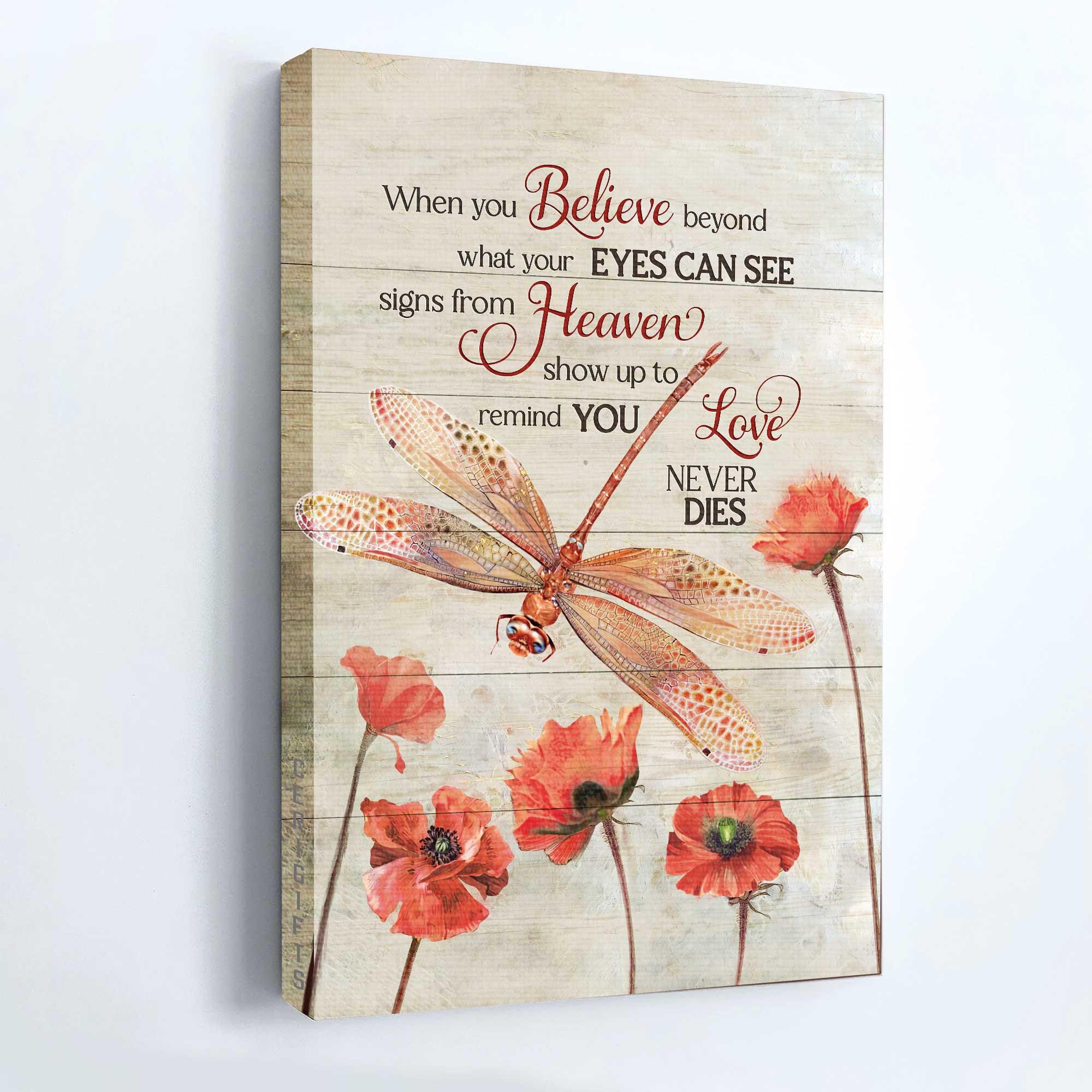 Memorial Portrait Canvas- Red dragonfly, Poppy painting - Gift for members family- Signs from heaven show up to remind you love never dies - Heaven Portrait Canvas Prints, Wall Art - Image 3