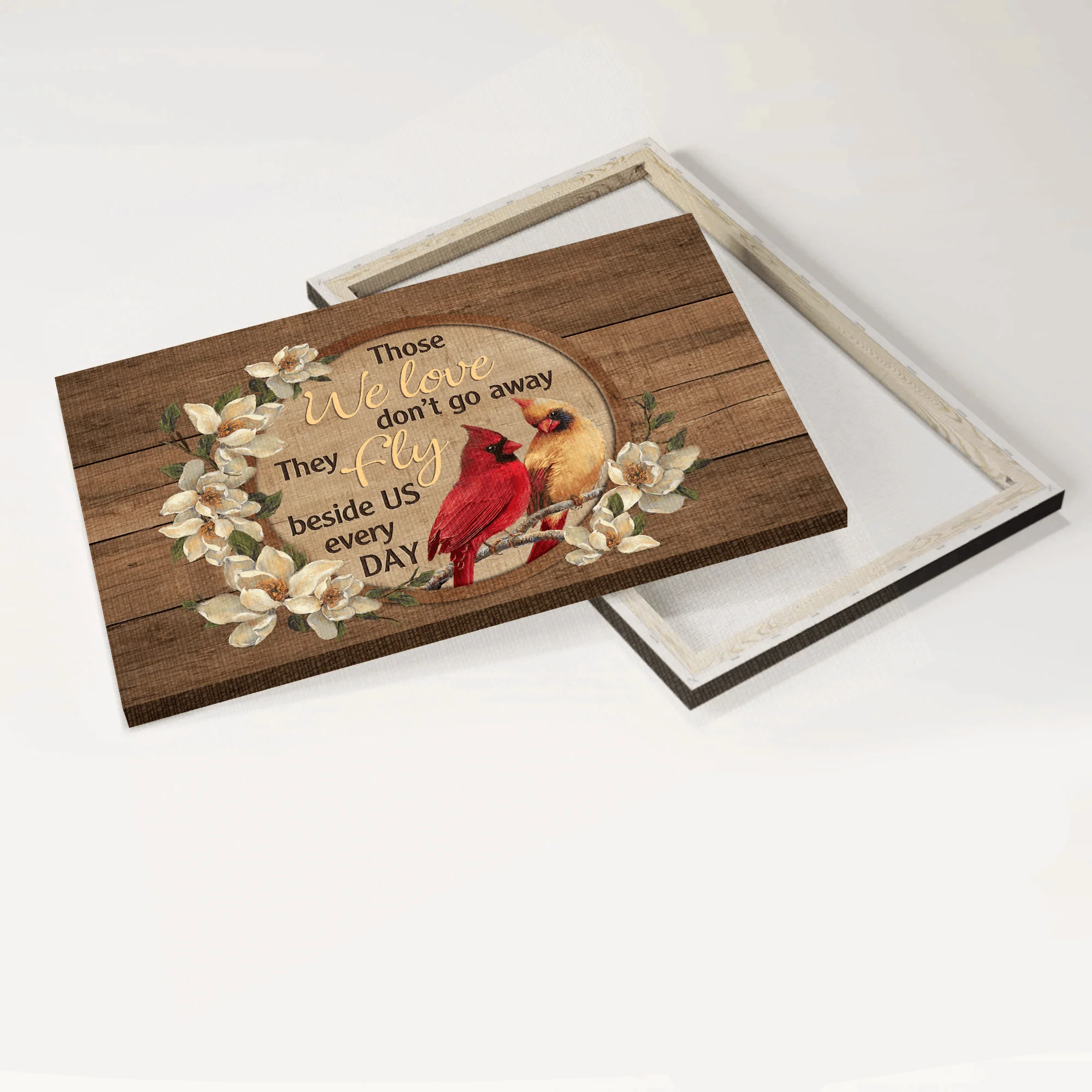 Memorial Premium Wrapped Landscape Canvas - Cardinal Couple, White Flowers, Those We Love Don't Go Away - Heaven Gift For Members Family - Image 4