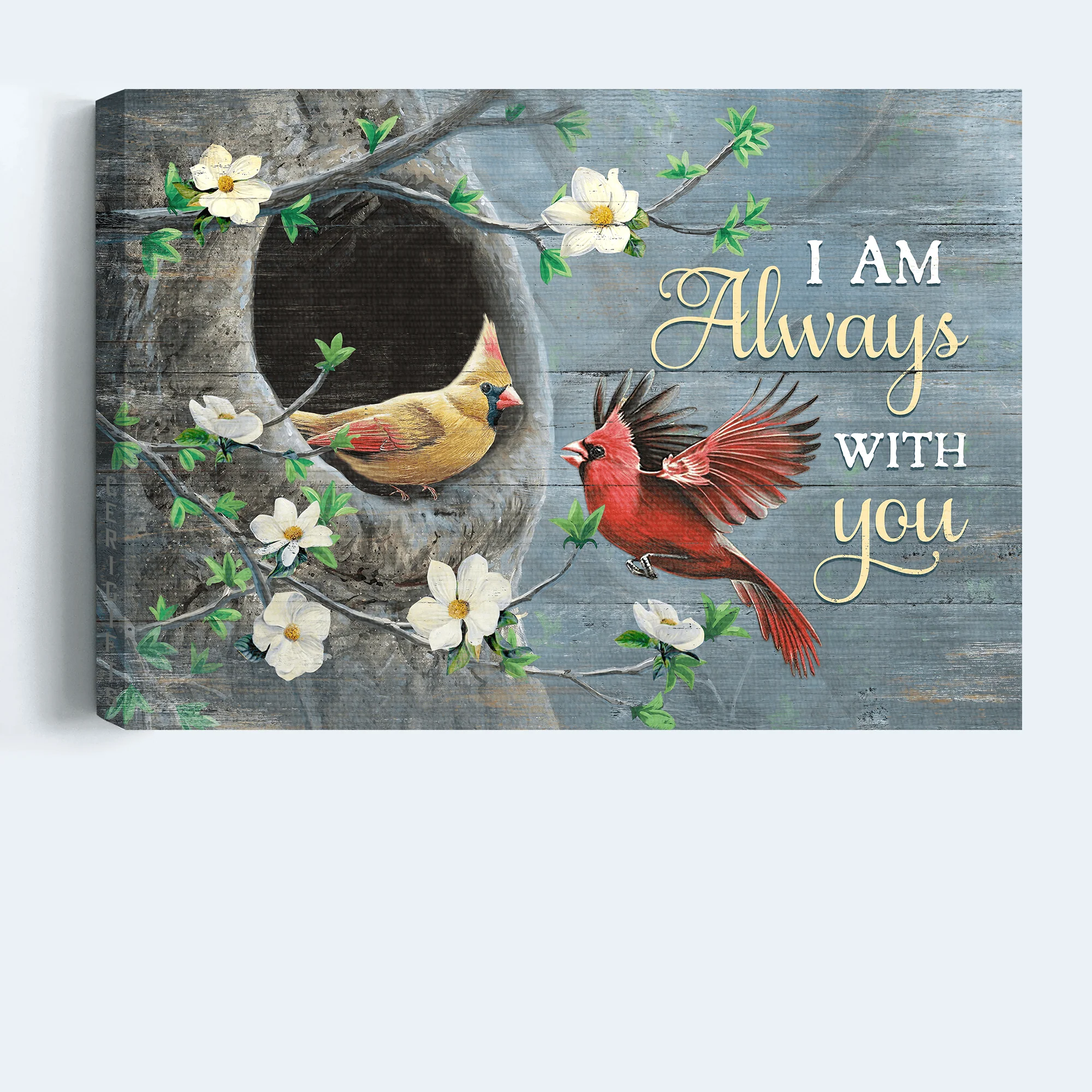 Memorial Premium Wrapped Landscape Canvas - Cardinal Painting, Beautiful Japanese Anemone, I Am Always With You - Heaven Gift For Family Members