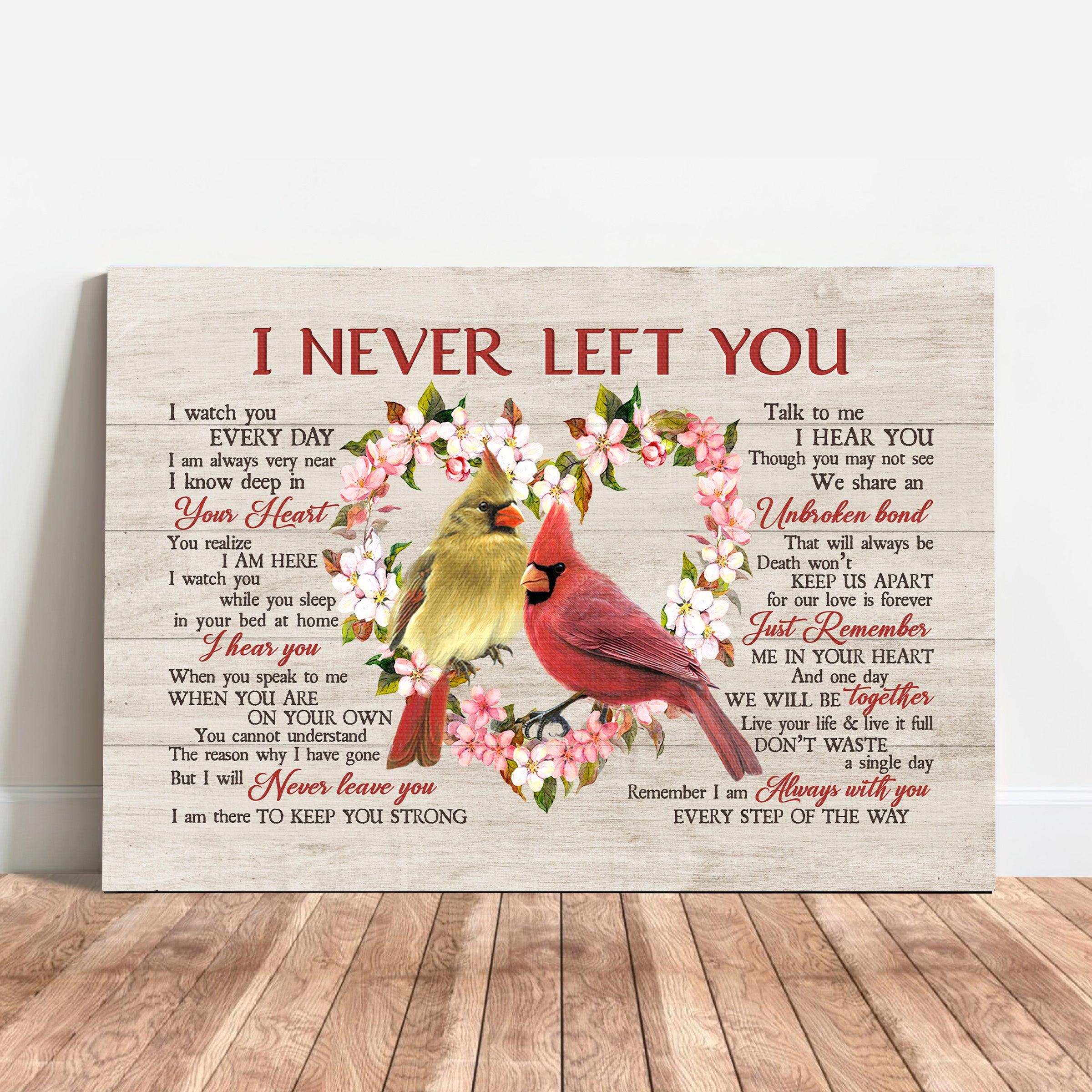 Memorial Premium Wrapped Landscape Canvas - Flower heart, Watercolor cardinal canvas, I never left you - Heaven Gifts for members family - Image 2