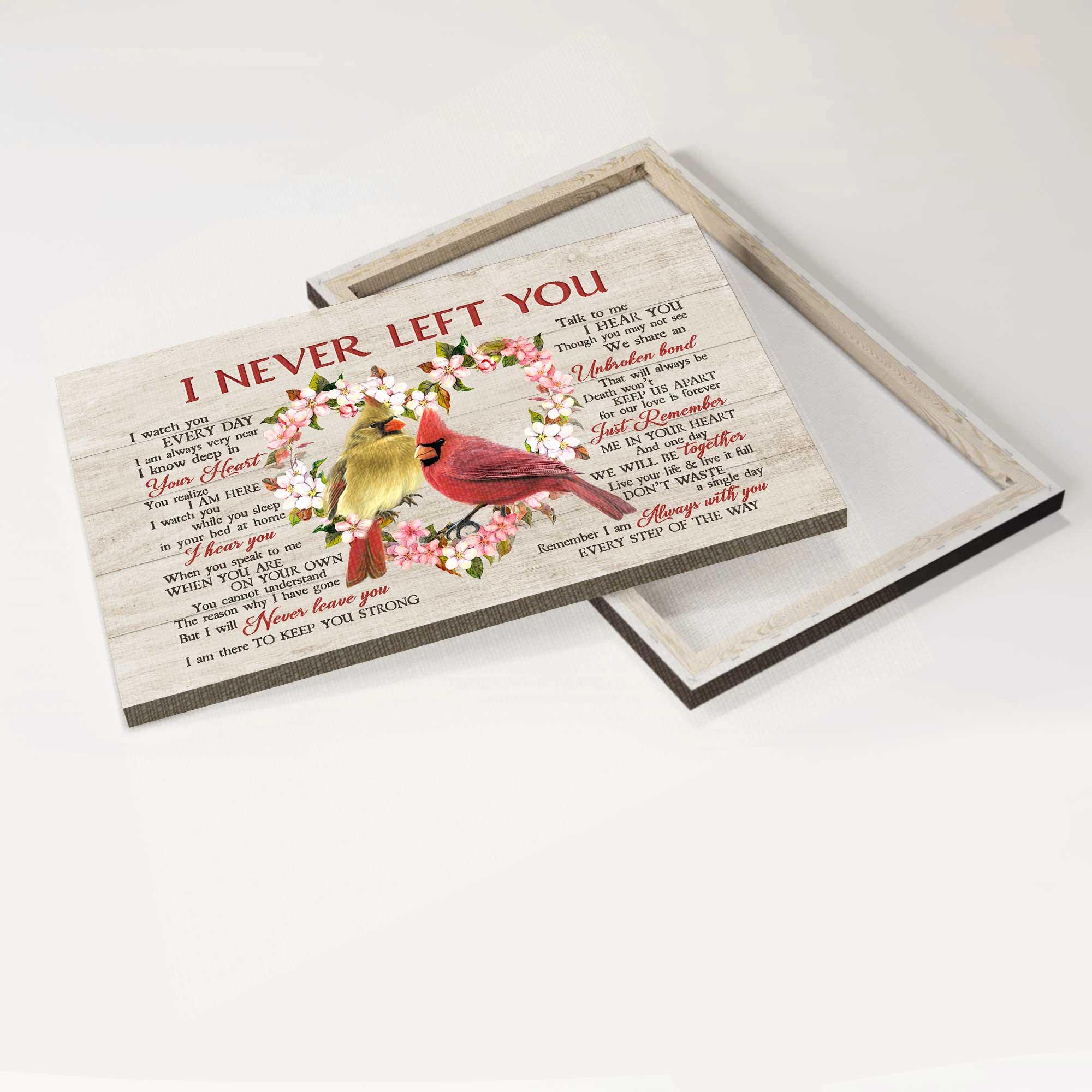 Memorial Premium Wrapped Landscape Canvas - Flower heart, Watercolor cardinal canvas, I never left you - Heaven Gifts for members family - Image 3