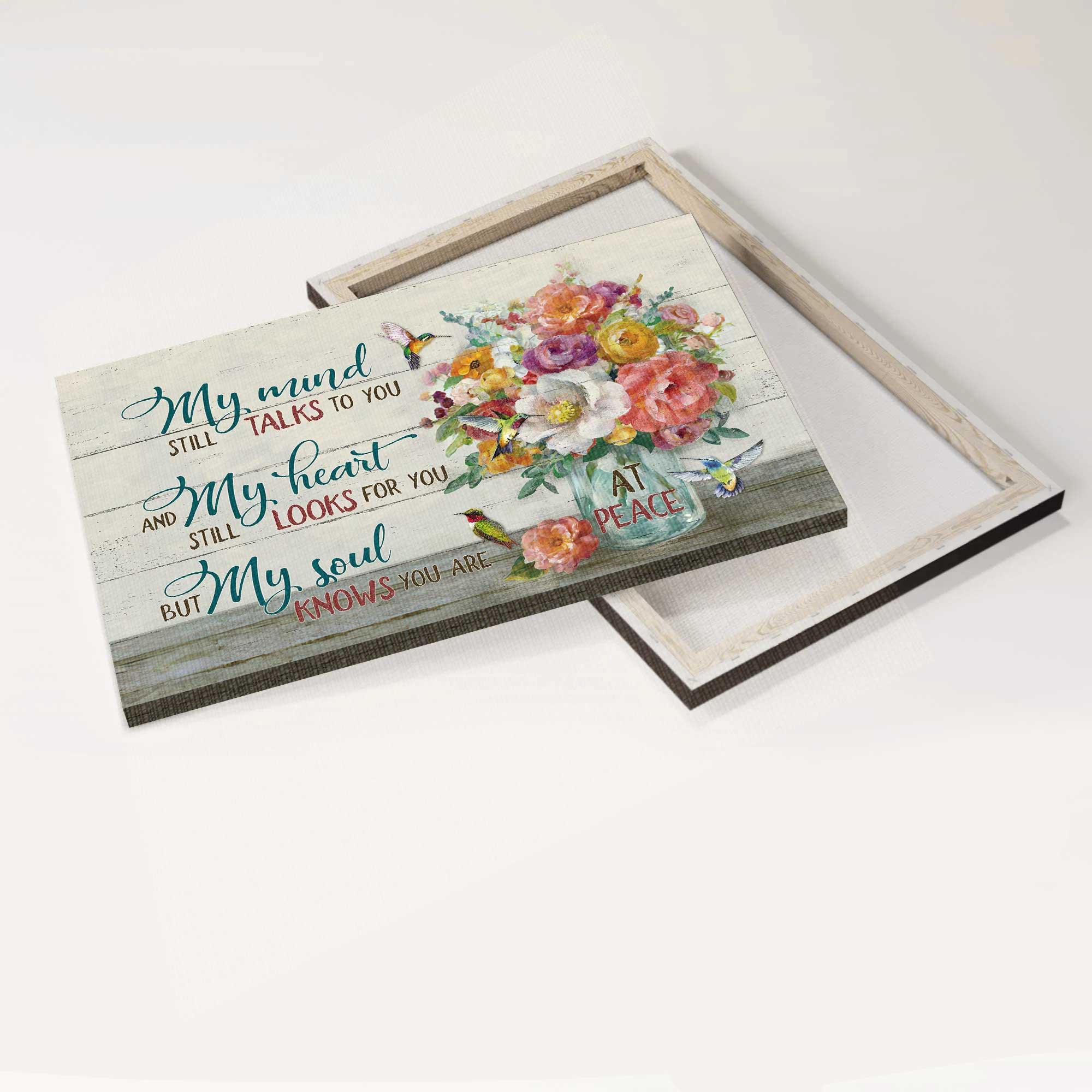 Memorial Premium Wrapped Landscape Canvas - Flower in mason jar, My mind still talks to you - Heaven Gifts for members family - Image 5