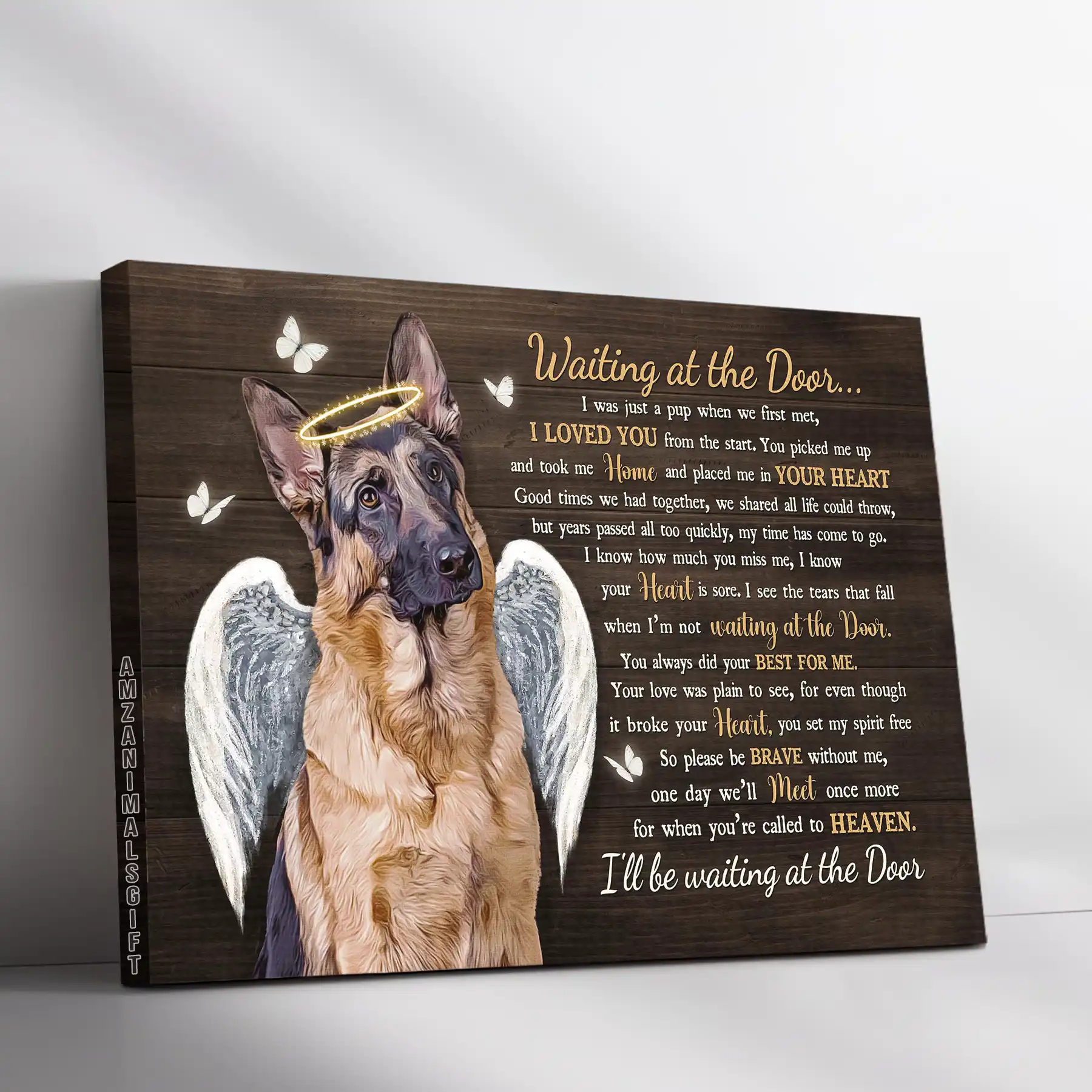 Memorial Premium Wrapped Landscape Canvas - German Shepherd Dog, Angel Wreath, Waiting At The Door - Heaven Gifts For Dog Lovers, Members Family
