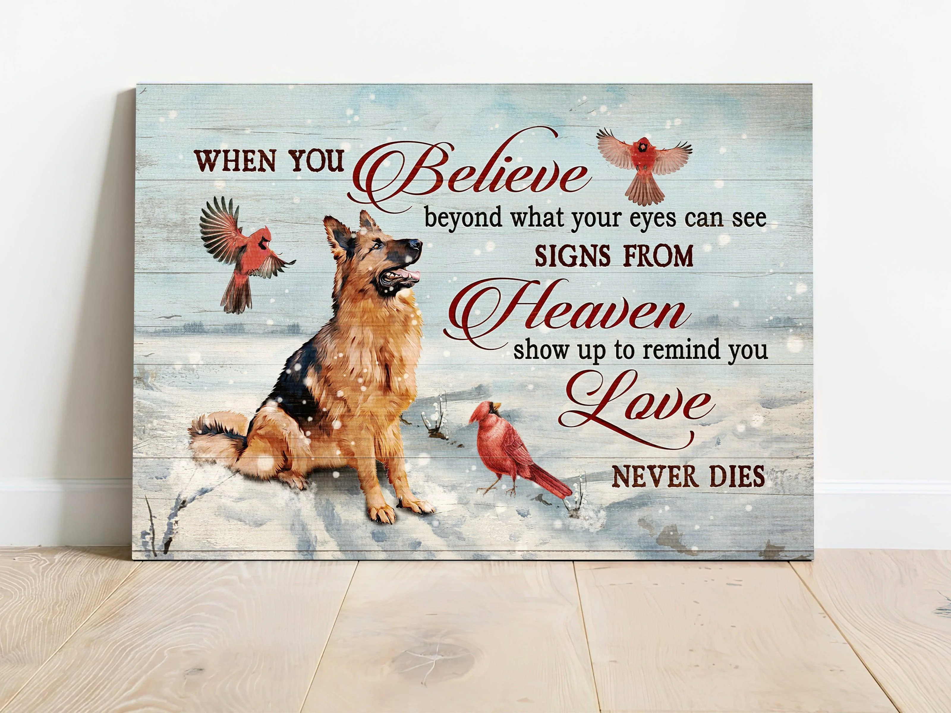 Memorial Premium Wrapped Landscape Canvas - German shepherd Dog, Red Cardinal, Snow, Signs From Heaven - Heaven Gifts For German Shepherd Lovers - Image 2