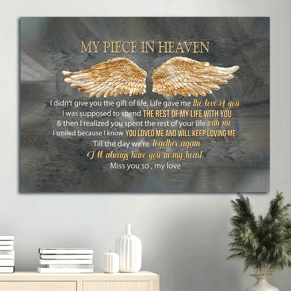 Memorial Premium Wrapped Landscape Canvas - Golden wings, My piece in heaven - Heaven Gifts for members family