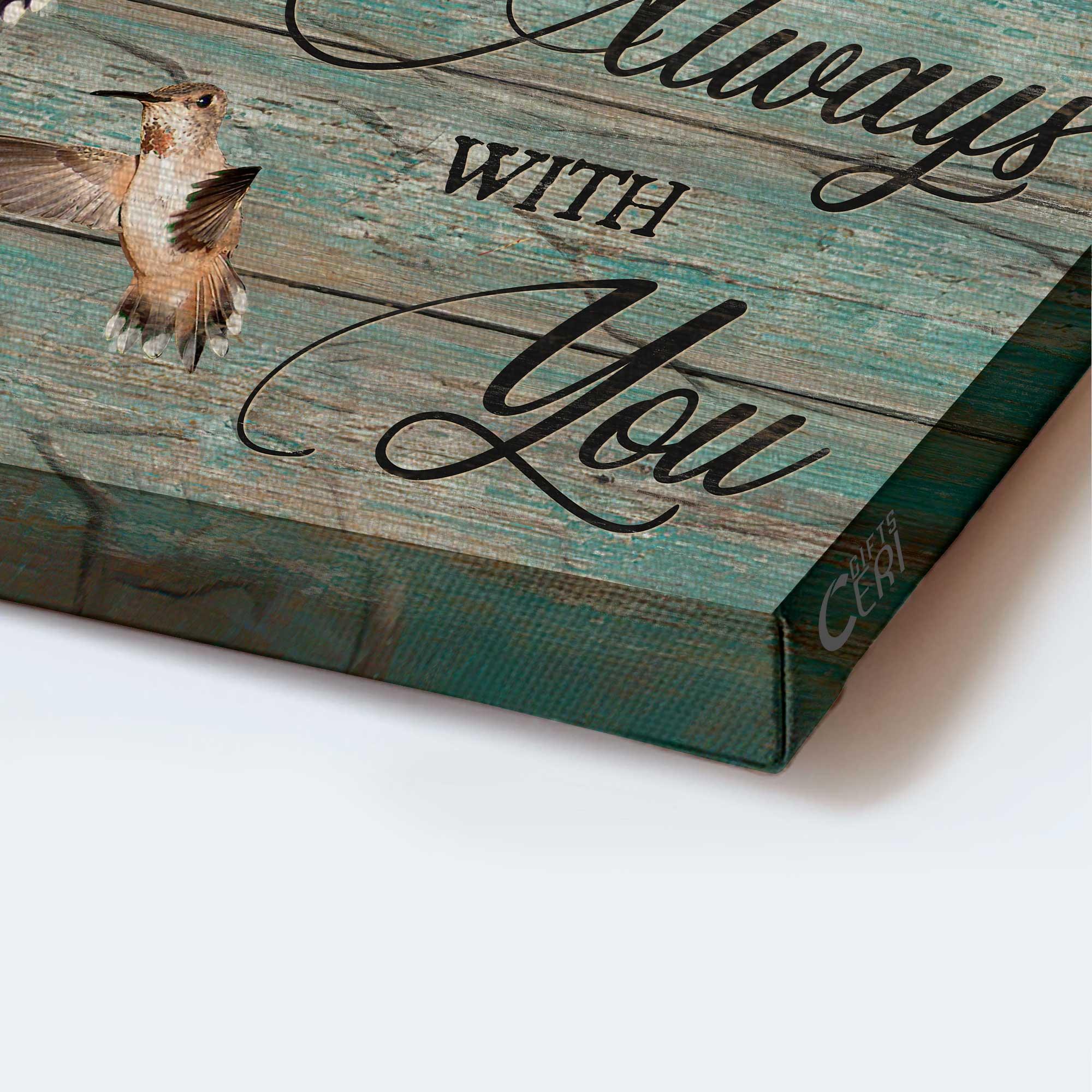 Memorial Premium Wrapped Landscape Canvas - Hummingbird drawing, Blue background, Oldest tree, I am always with you -Heaven Gifts for members family - Image 3