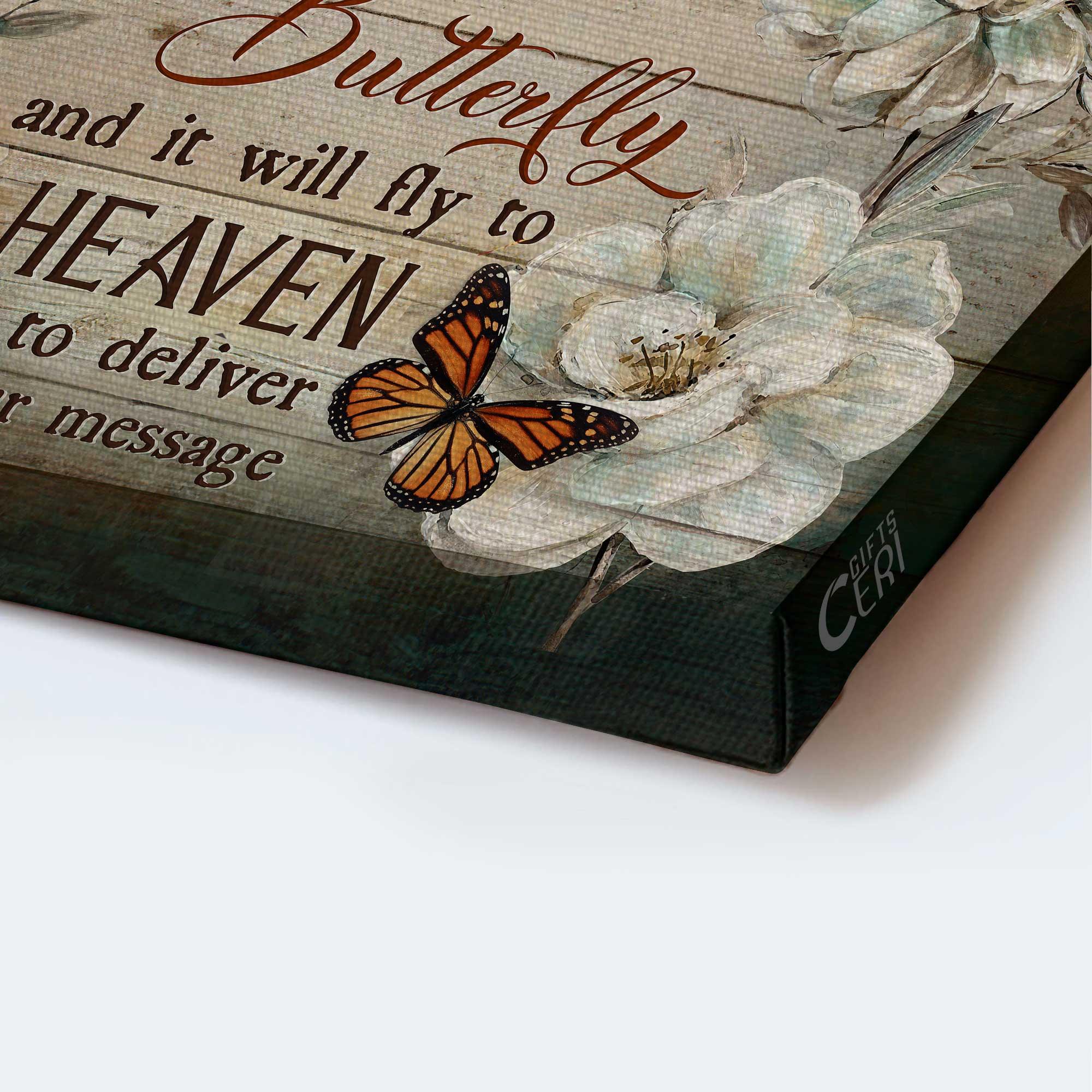 Memorial Premium Wrapped Landscape Canvas - Pretty Camellia, Monarch Butterfly, Whisper I Love You To A Butterfly - Heaven Gift For Members Family - Image 3