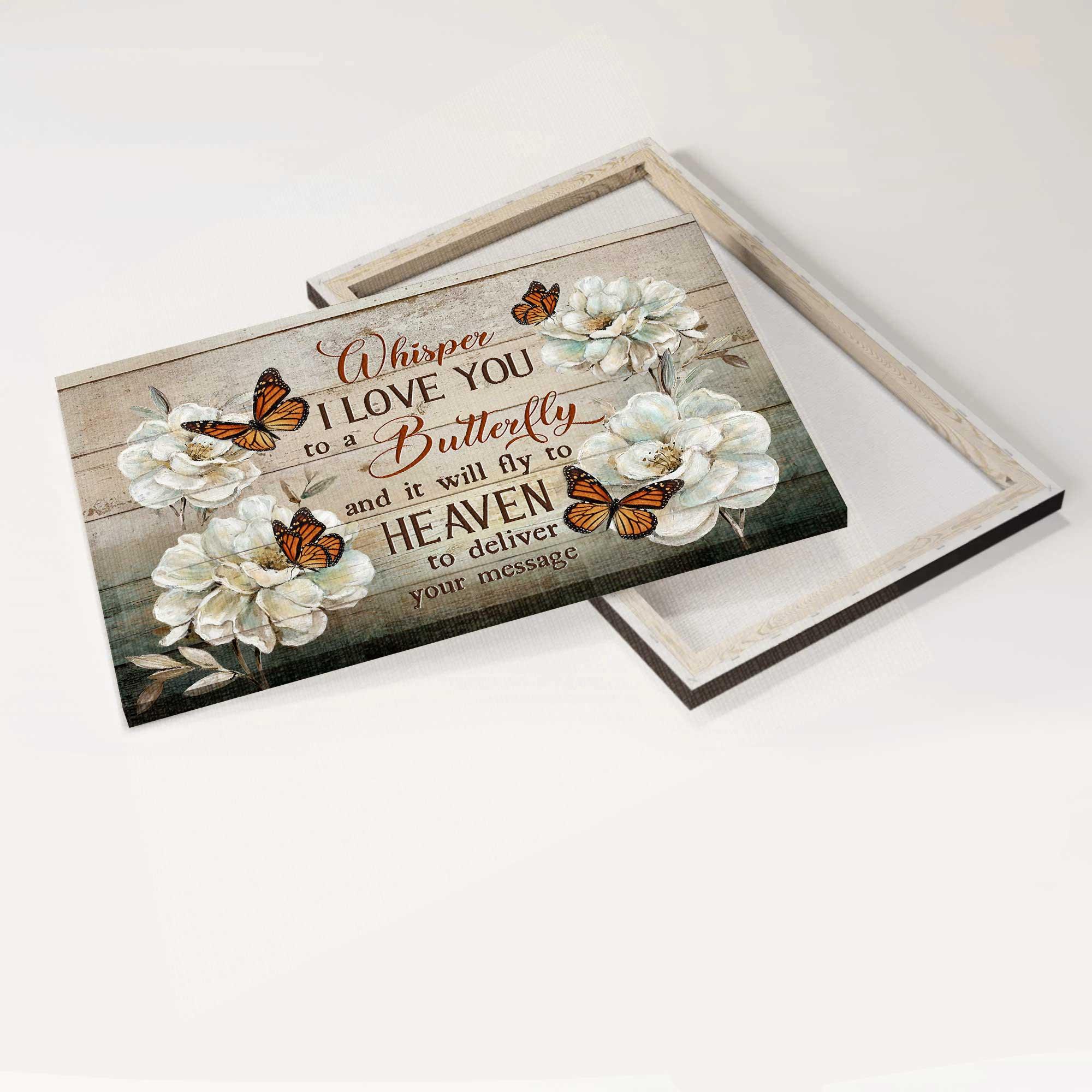 Memorial Premium Wrapped Landscape Canvas - Pretty Camellia, Monarch Butterfly, Whisper I Love You To A Butterfly - Heaven Gift For Members Family - Image 4