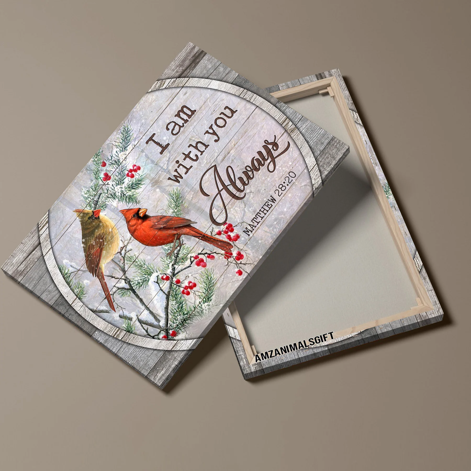 Memorial Premium Wrapped Landscape Canvas - Red Cardinal, Winter Painting, I Am Always With You - Heaven Gift For Members Family - Image 4