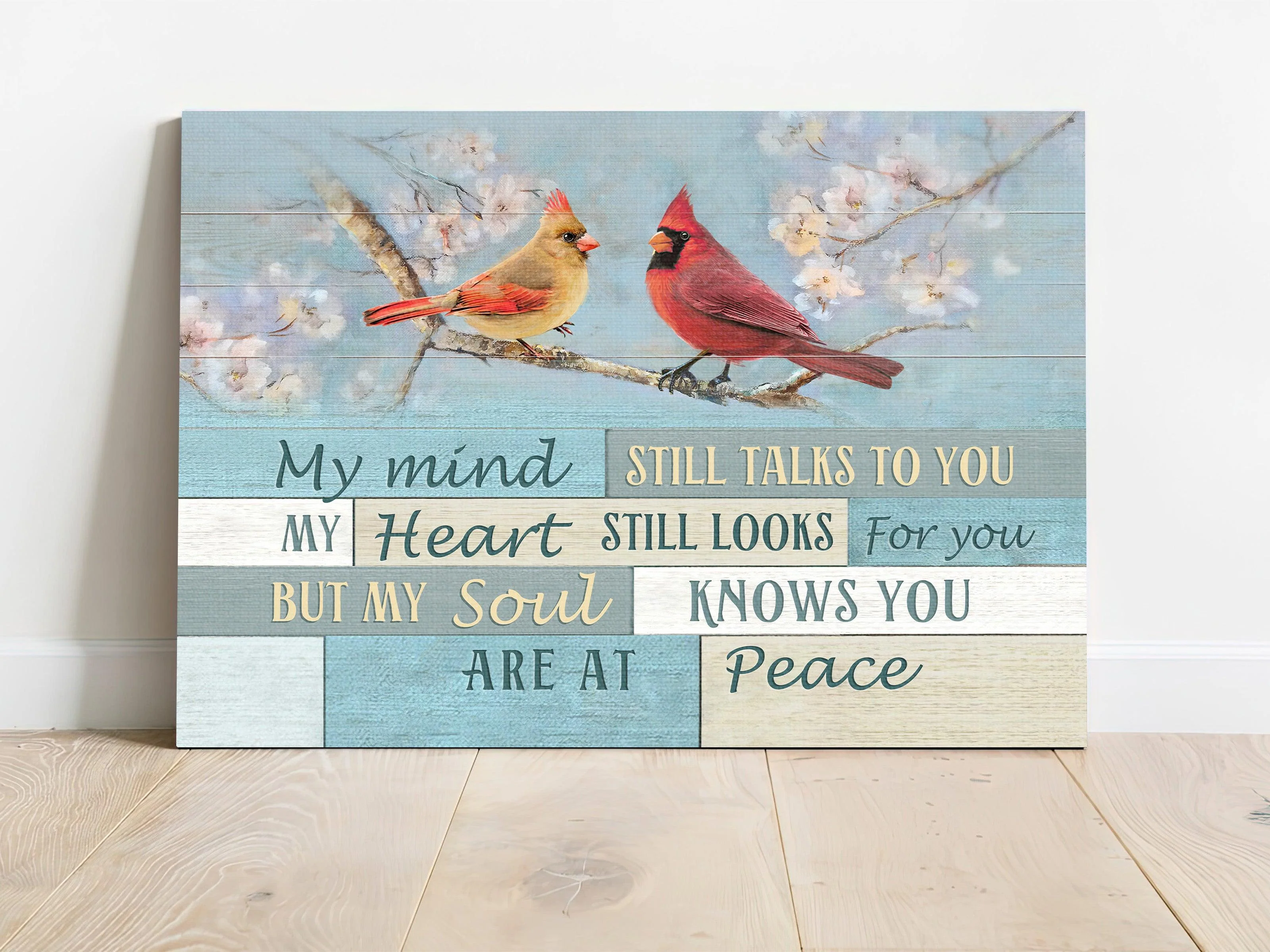 Memorial Premium Wrapped Landscape Canvas - Spring Painting, Cardinal Drawing, My Mind Still Talks To You - Heaven Gift For Members Family - Image 2