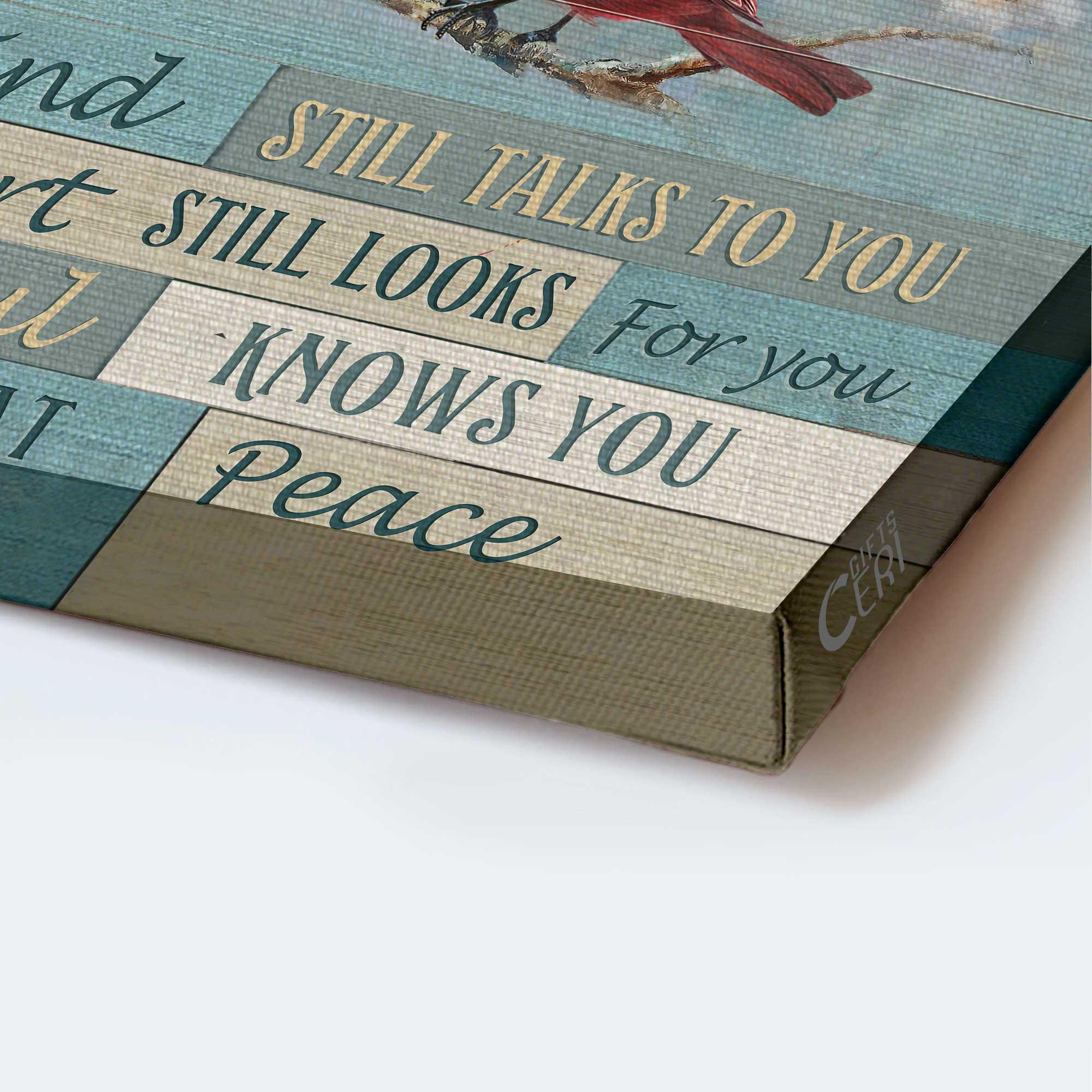 Memorial Premium Wrapped Landscape Canvas - Spring Painting, Cardinal Drawing, My Mind Still Talks To You - Heaven Gift For Members Family - Image 3