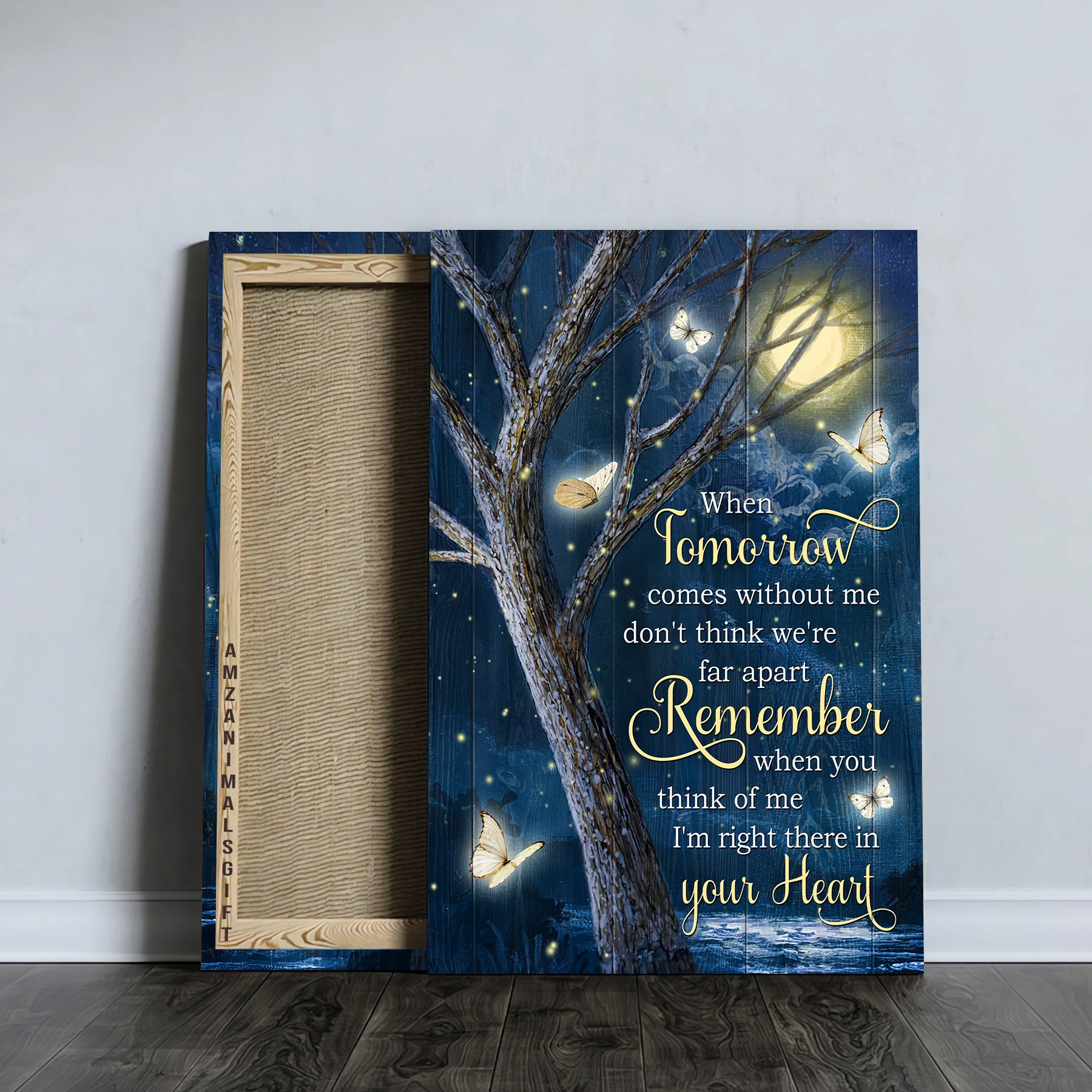 Memorial Premium Wrapped Portrait Canvas - Amazing Night, White Butterfly, Full Moon, When Tomorrow Comes - Heaven Gift For Members Family - Image 3