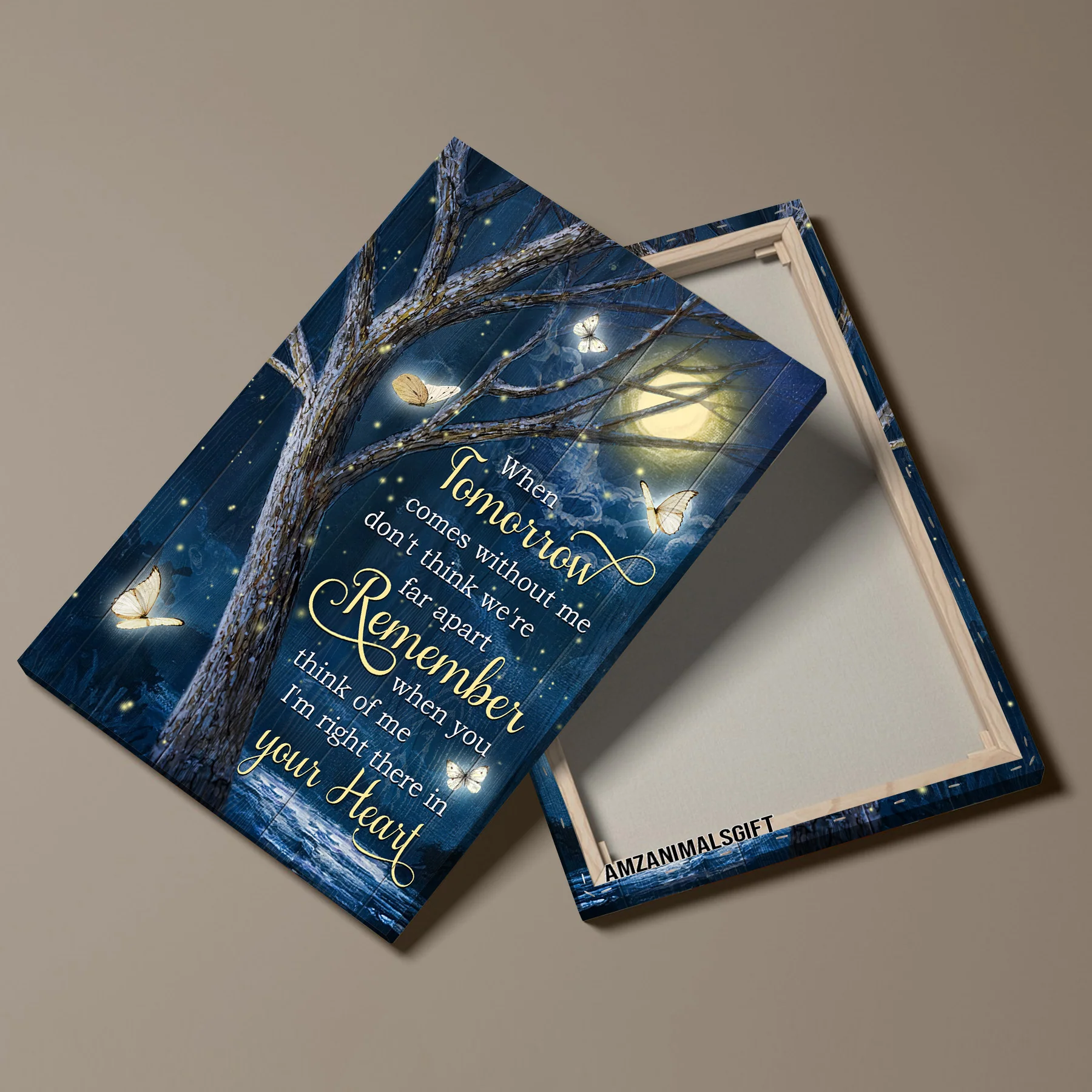 Memorial Premium Wrapped Portrait Canvas - Amazing Night, White Butterfly, Full Moon, When Tomorrow Comes - Heaven Gift For Members Family - Image 4