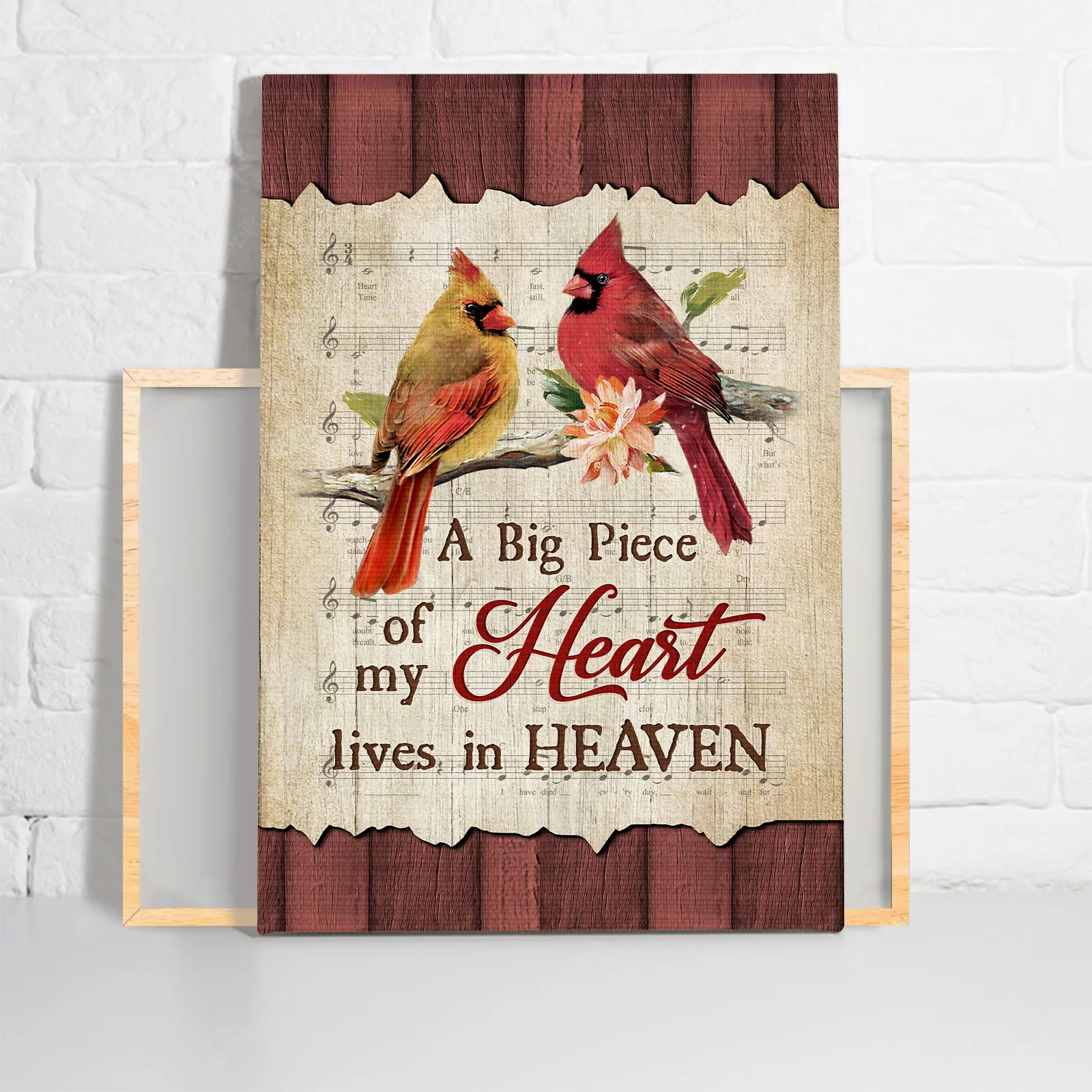 Memorial Premium Wrapped Portrait Canvas - Bird Couple, Male And Female Cardinals, A Piece Of My Heart In Heaven - Heaven Gift For Members Family - Image 2