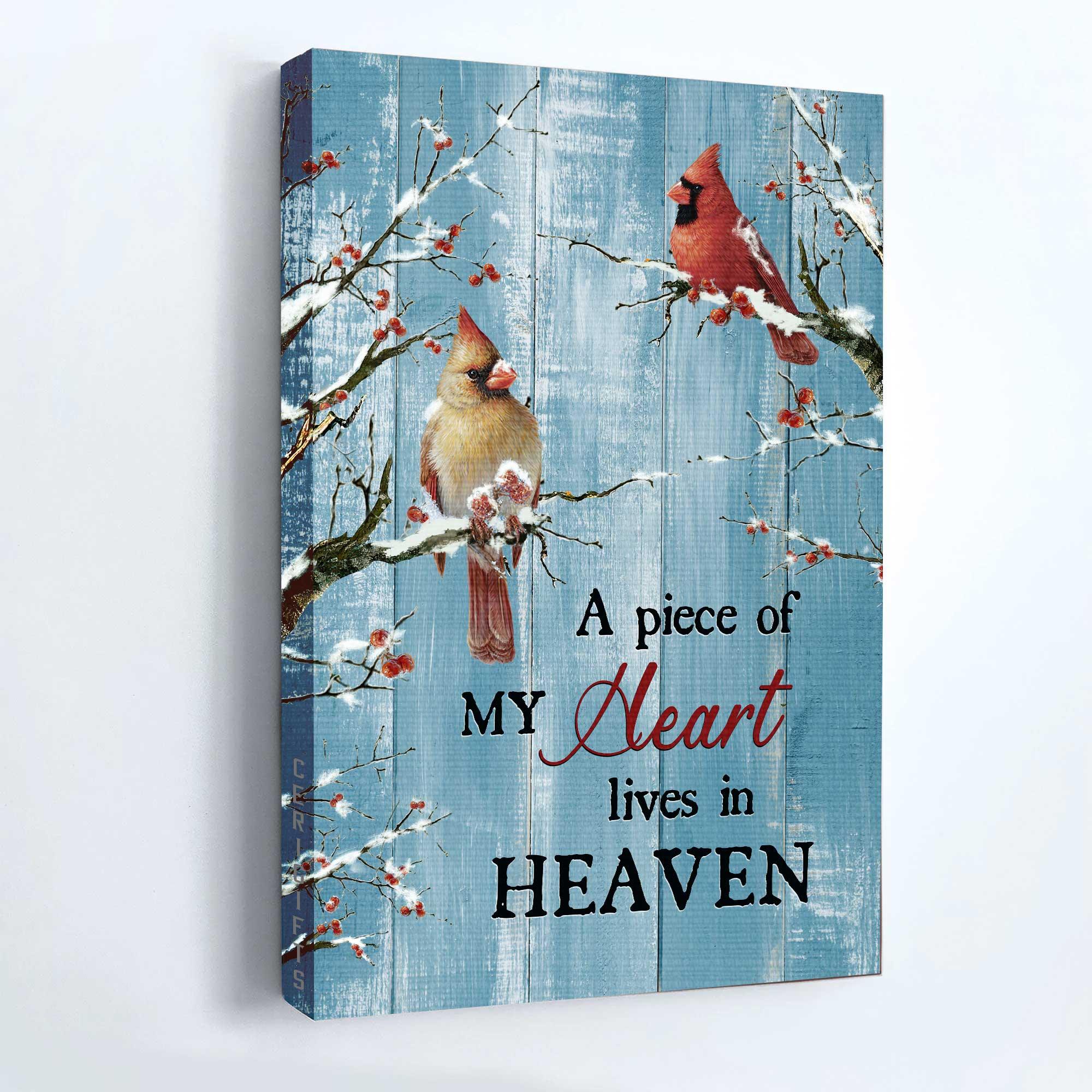 Memorial Premium Wrapped Portrait Canvas- Blue background, Cardinal, Frozen cranberry, A piece of my heart lives in heaven - Gift for family - Image 3