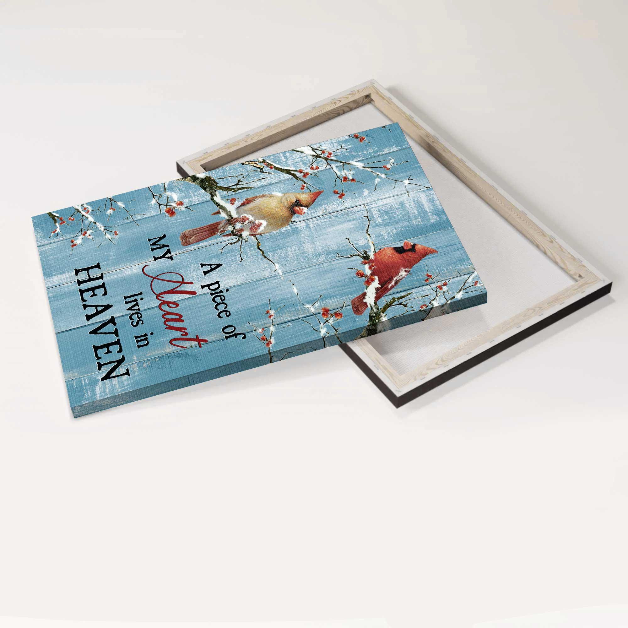 Memorial Premium Wrapped Portrait Canvas- Blue background, Cardinal, Frozen cranberry, A piece of my heart lives in heaven - Gift for family - Image 4