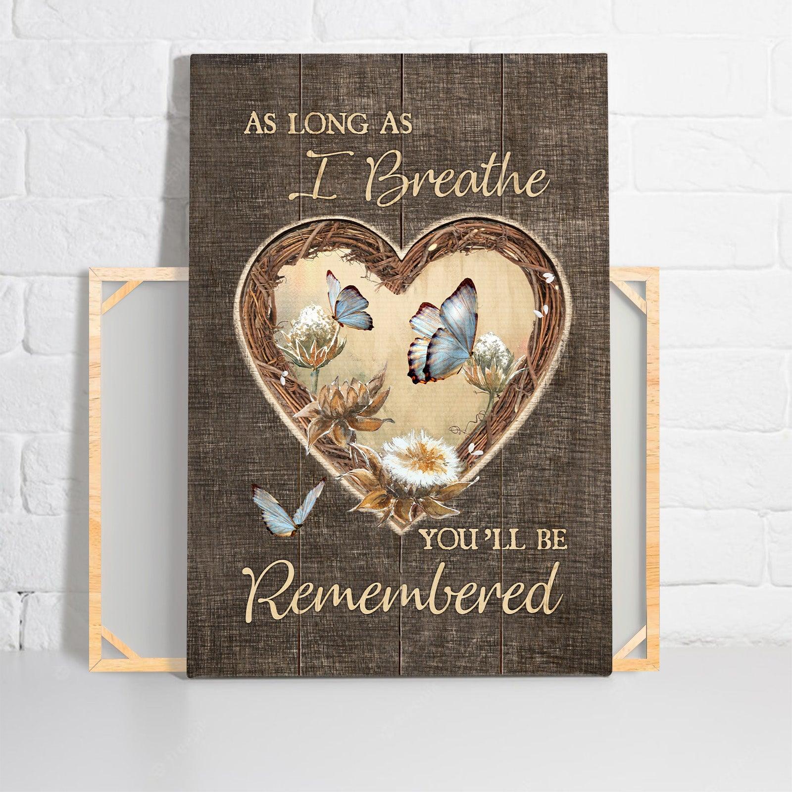 Memorial Premium Wrapped Portrait Canvas - Blue butterfly, Heart Wreath, Pretty Wildflower, As Long As I Breathe - Heaven Gift For Members Family - Image 2