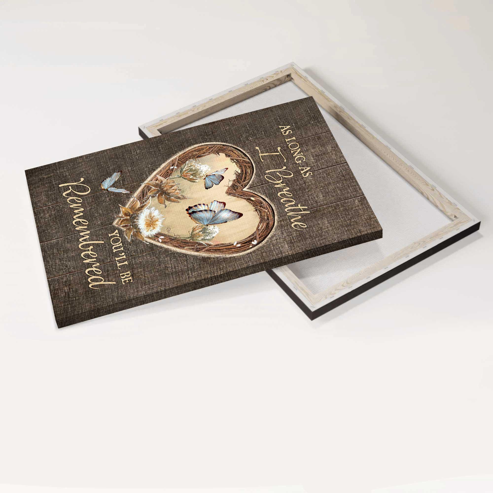 Memorial Premium Wrapped Portrait Canvas - Blue butterfly, Heart Wreath, Pretty Wildflower, As Long As I Breathe - Heaven Gift For Members Family - Image 3