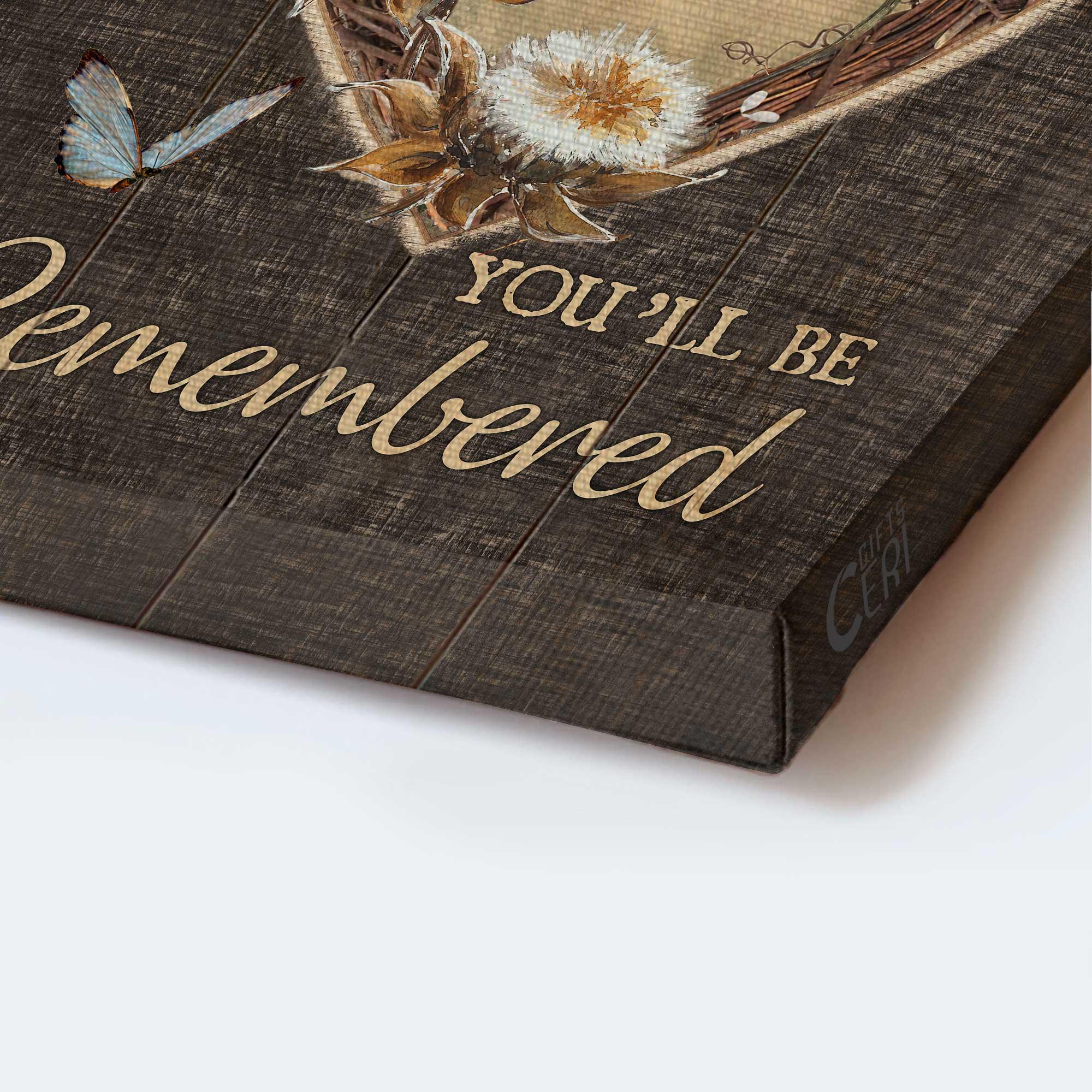 Memorial Premium Wrapped Portrait Canvas - Blue butterfly, Heart Wreath, Pretty Wildflower, As Long As I Breathe - Heaven Gift For Members Family - Image 4