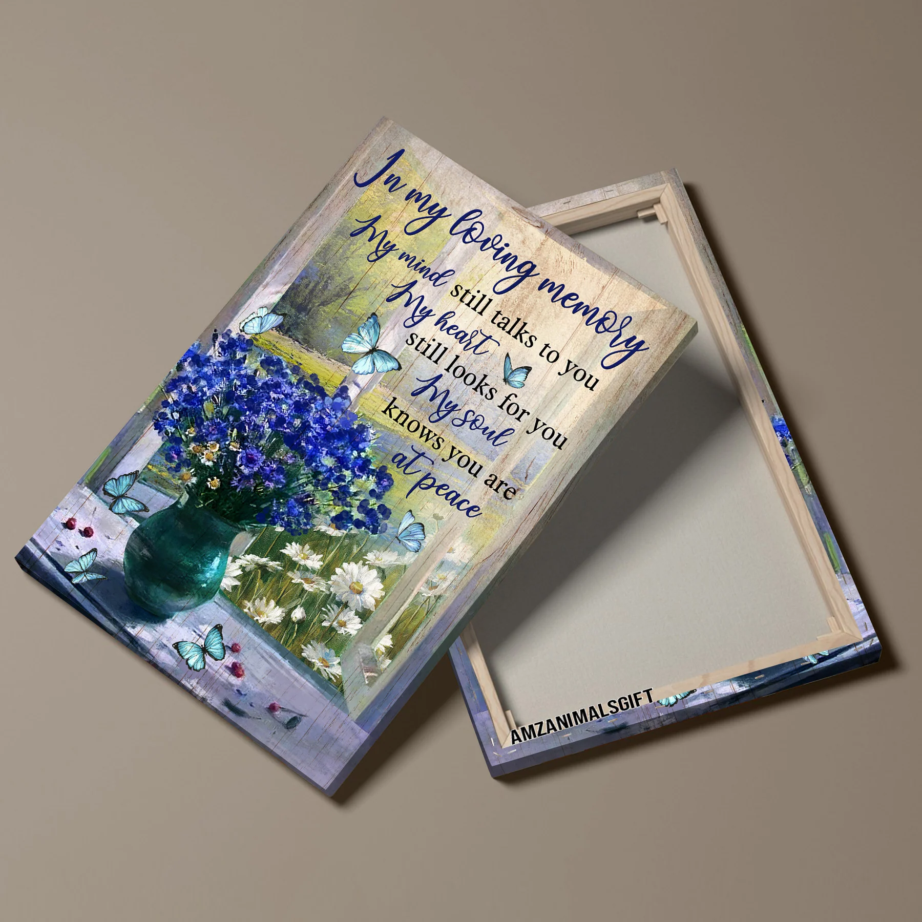 Memorial Premium Wrapped Portrait Canvas - Blue Flower Vase By The Window, Blue Butterfly, My Heart Still Looks For You - Gift For Members Family - Image 4