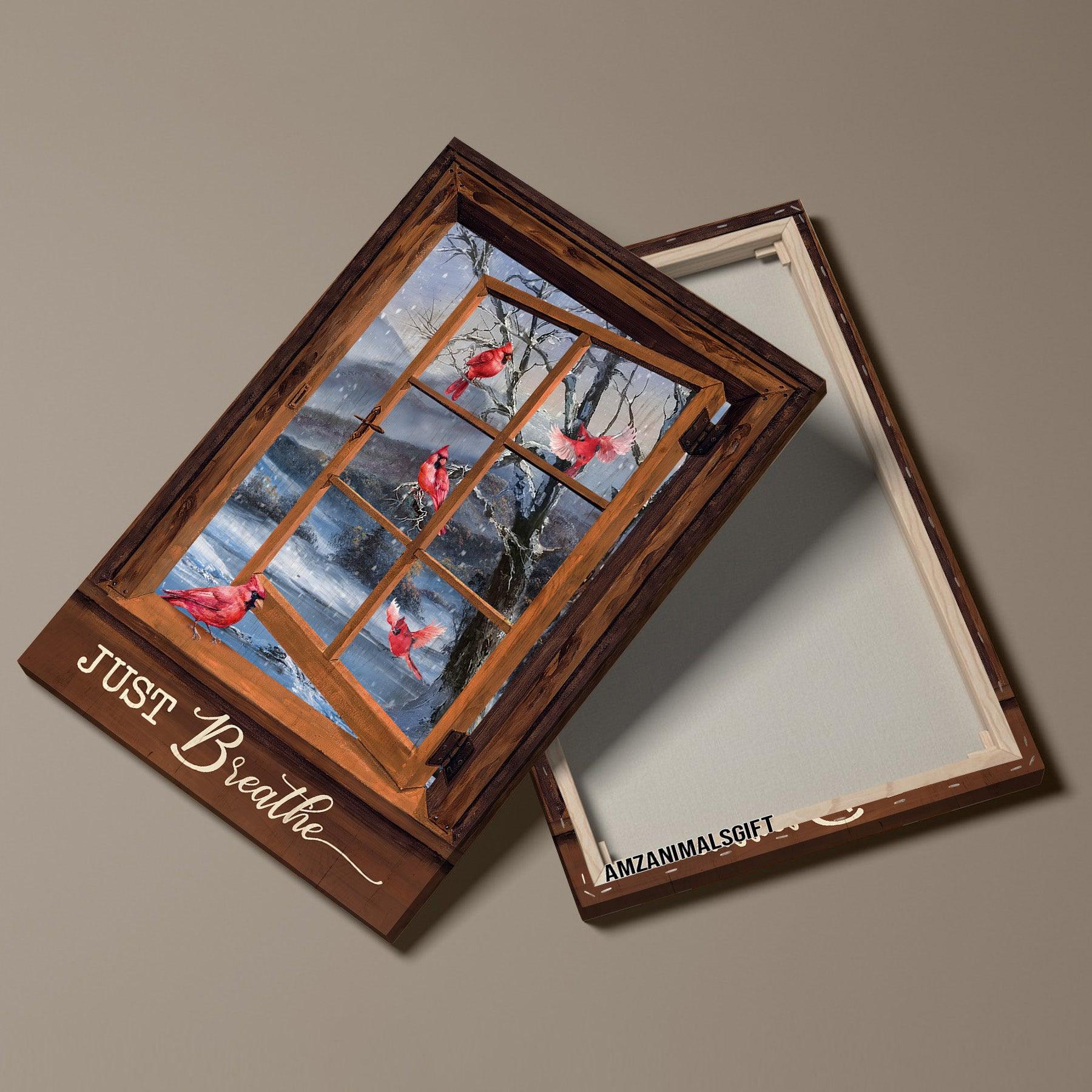 Memorial Premium Wrapped Portrait Canvas - Blue Night, Red Cardinal Drawing, Wooden Window, White Snow, Just Breathe - Heaven Gift For Members Family - Image 3