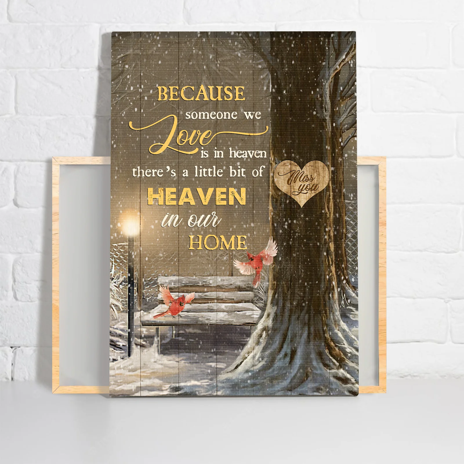 Memorial Premium Wrapped Portrait Canvas - Wooden Chair, Snow Park, Red Cardinal, There's A Little Bit Of Heaven In Our Home - Gift For Members Family - Image 2