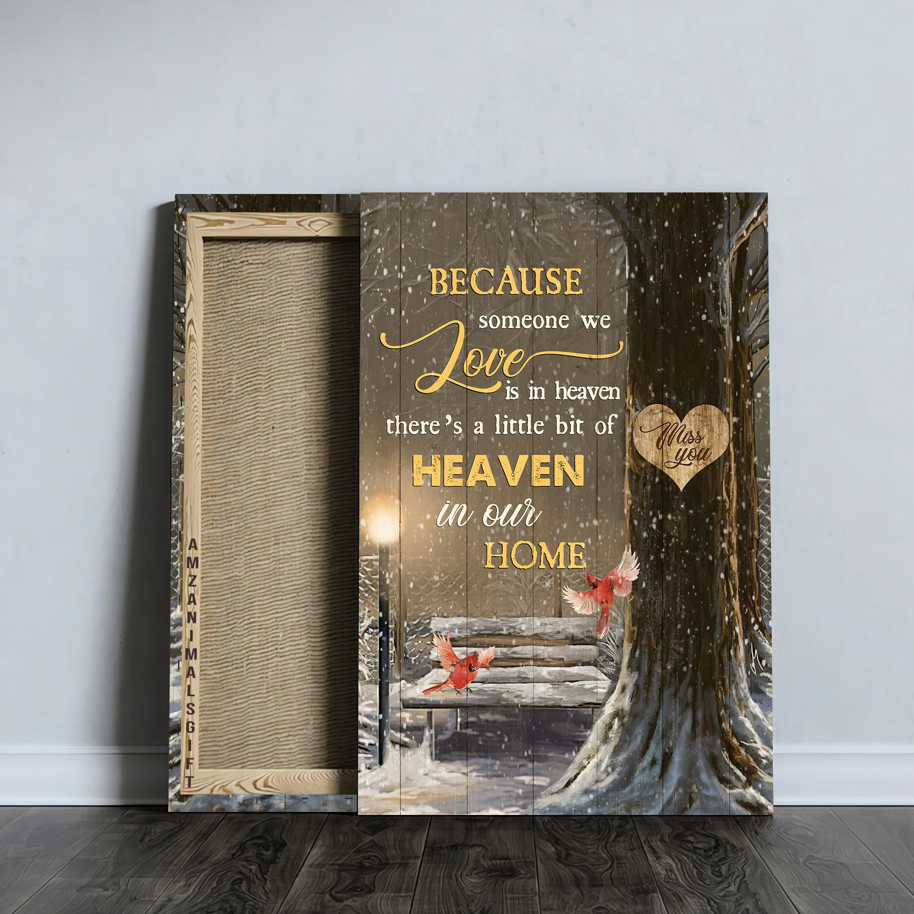 Memorial Premium Wrapped Portrait Canvas - Wooden Chair, Snow Park, Red Cardinal, There's A Little Bit Of Heaven In Our Home - Gift For Members Family - Image 3